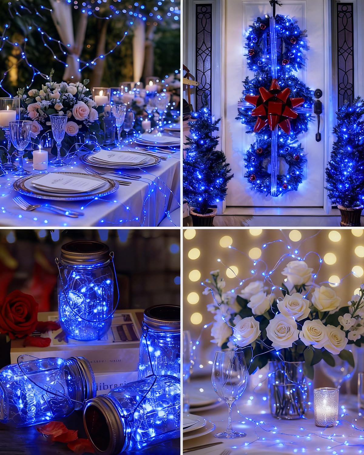 Btfarm 12 Pack Fairy Lights Battery Operated  7Ft 20 Led Mini String Lights Waterproof Silver Wire For Mason Jars Centerpiece Table Crafts Bedroom Christmas Decoration  Blue