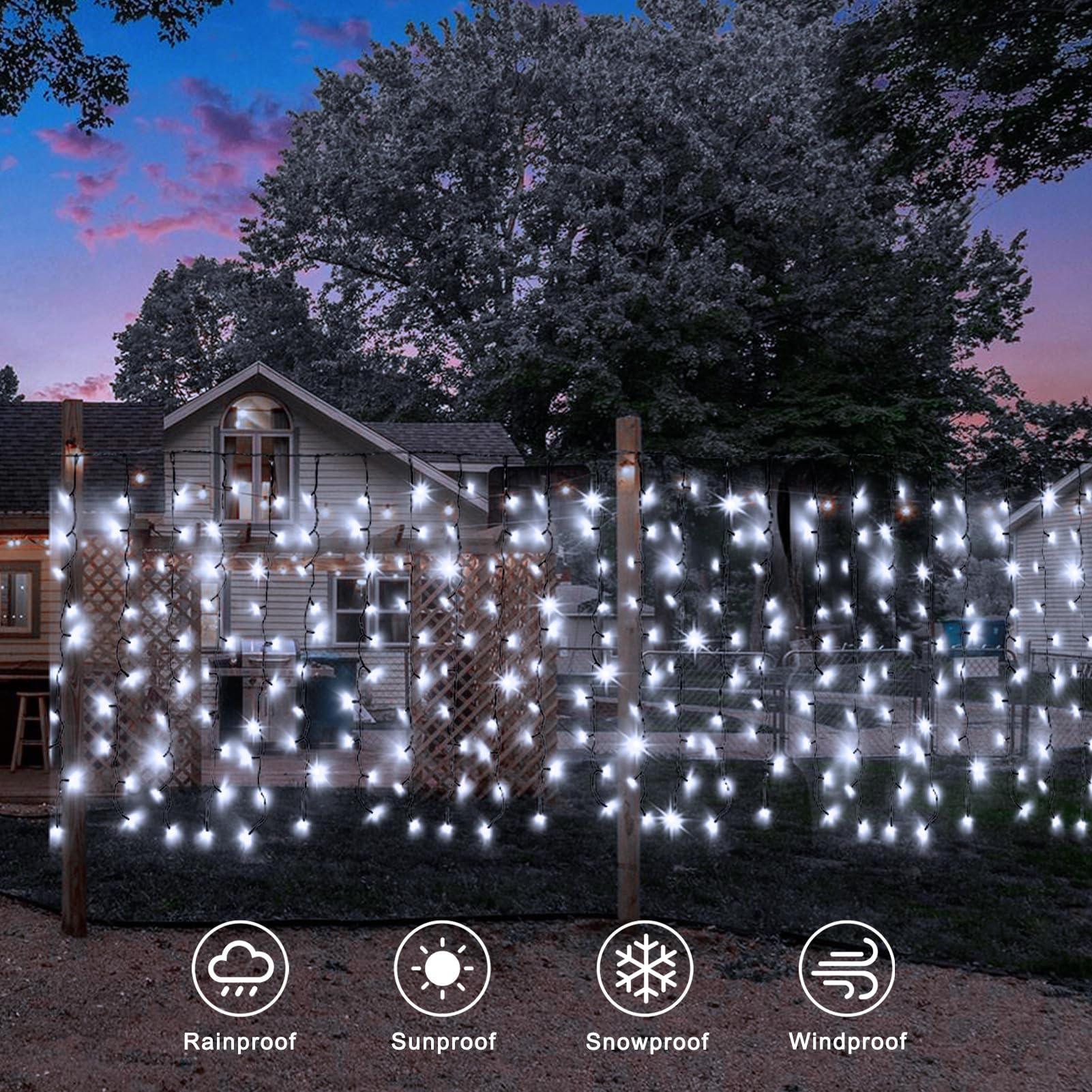 Echosari Solar Powered Curtain Lights 33Ftx 3Ft 500 Led Outdoor Curtain Lights Waterproof With Timer 8 Modes For Christmas Garde