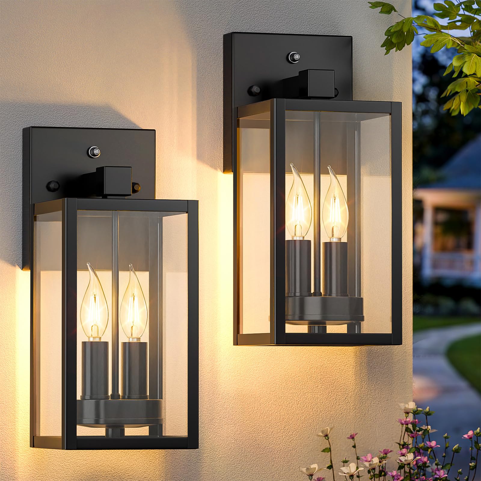 Dusk To Dawn Outdoor Lighting Fixtures Wall Mount  Outside Exterior Front Porch Lights For House  Sensor Wall Sconce Lantern Lamp  Waterproof Black Coach Lights For Garage Patio (2 Pack)