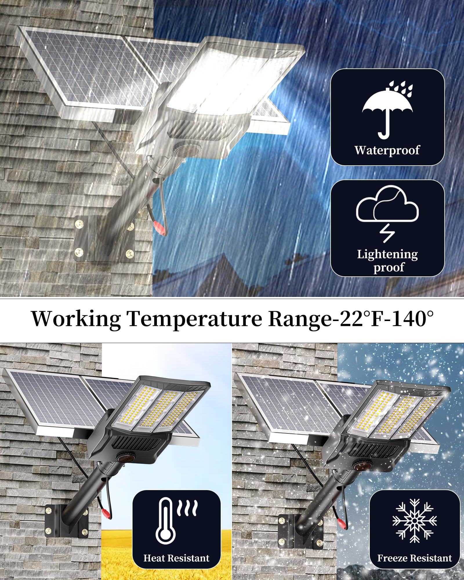 Ofuray Of-9800W Solar Street Lights, 750000Lm, IP67, Remote Control, Dusk to Dawn, Black, For Street, Court, Yard