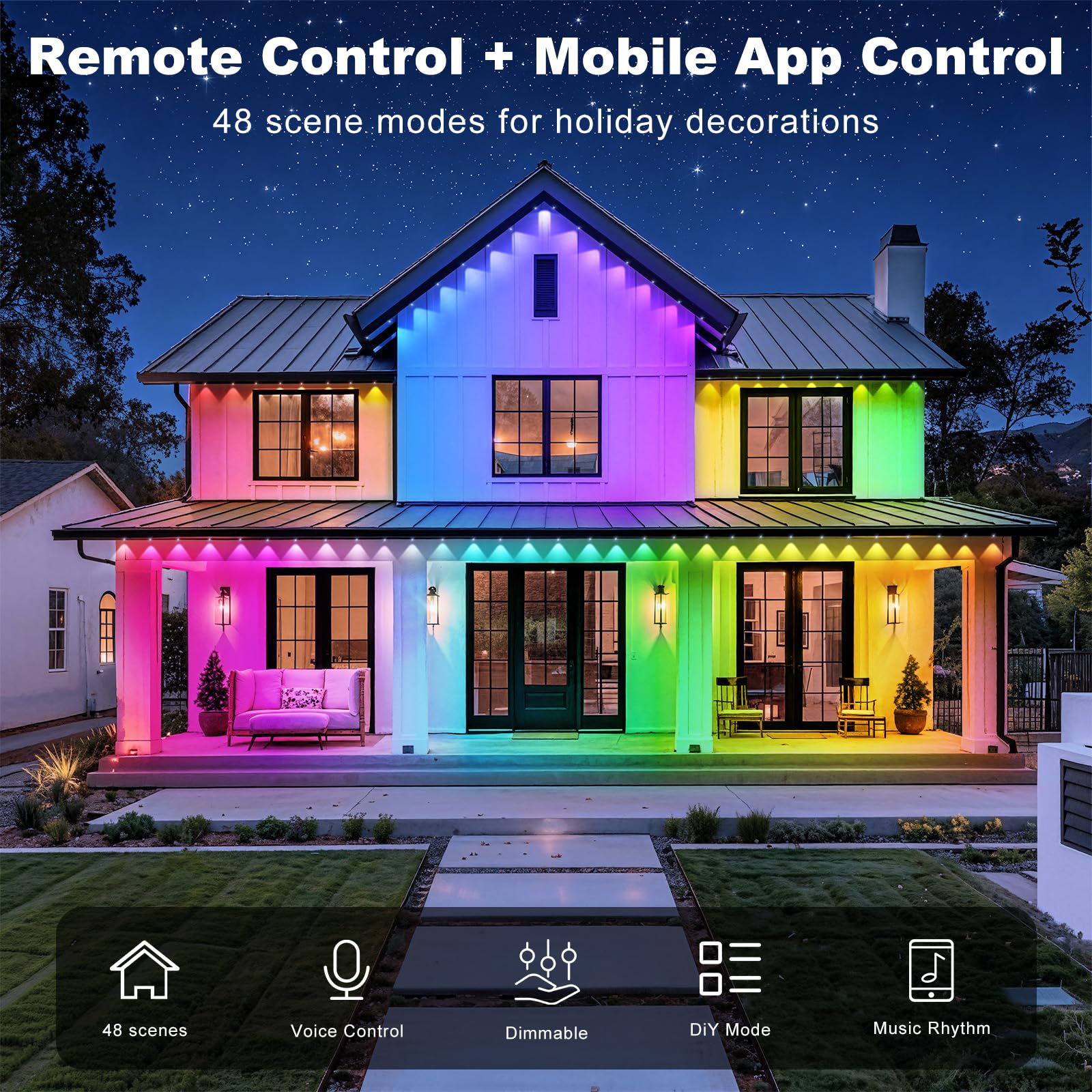 RCUICA 500FT Waterproof Outdoor Lights with Smart App Control, RGB Color, DIY Scenes, Music Sync, Perfect for Garden & Deck Decor