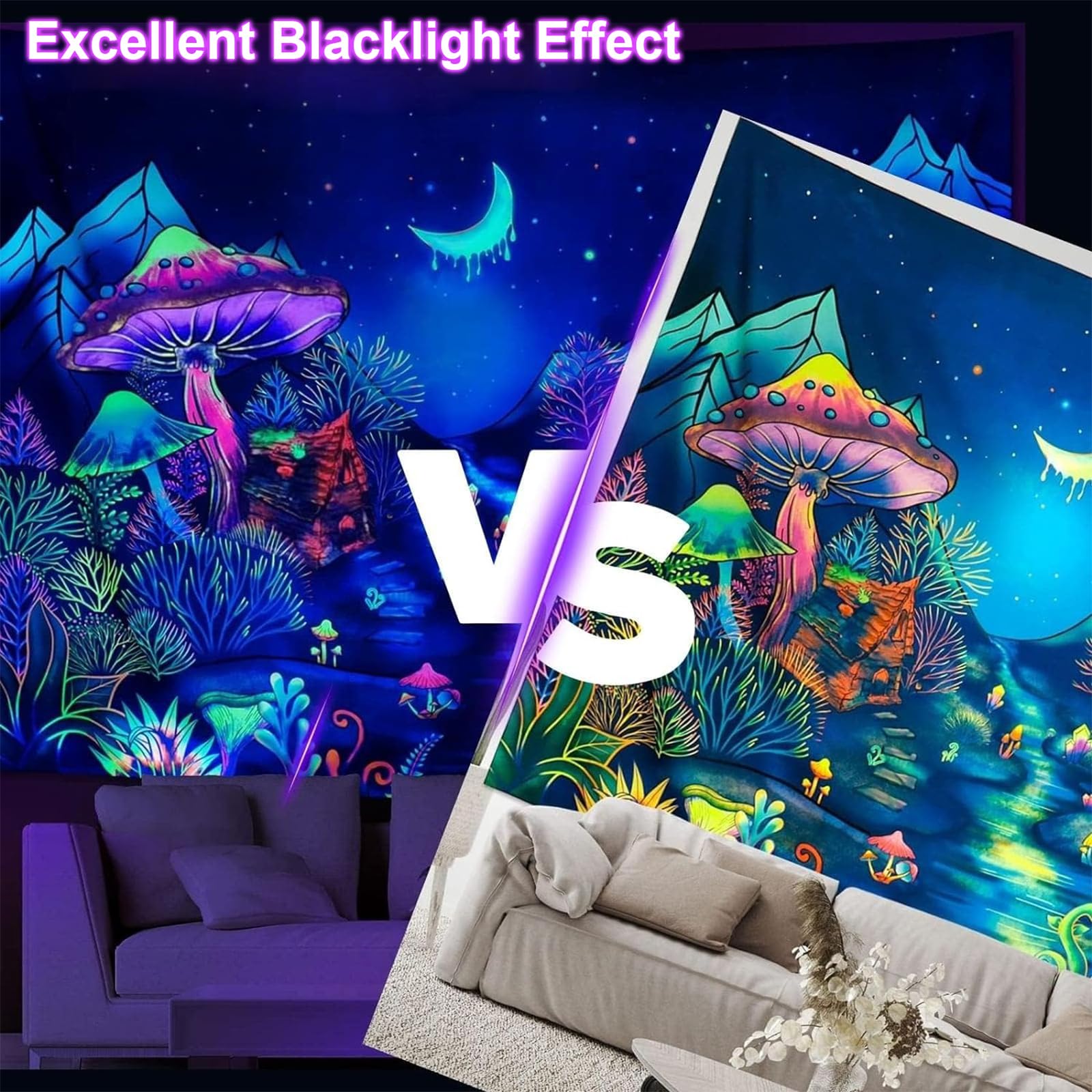 BOSITE 10W UV Black Light Bars - 2 Pack, 1Ft, Aluminum, Linkable with Cord & Switch, 395-400nm, Ideal for Parties & Posters