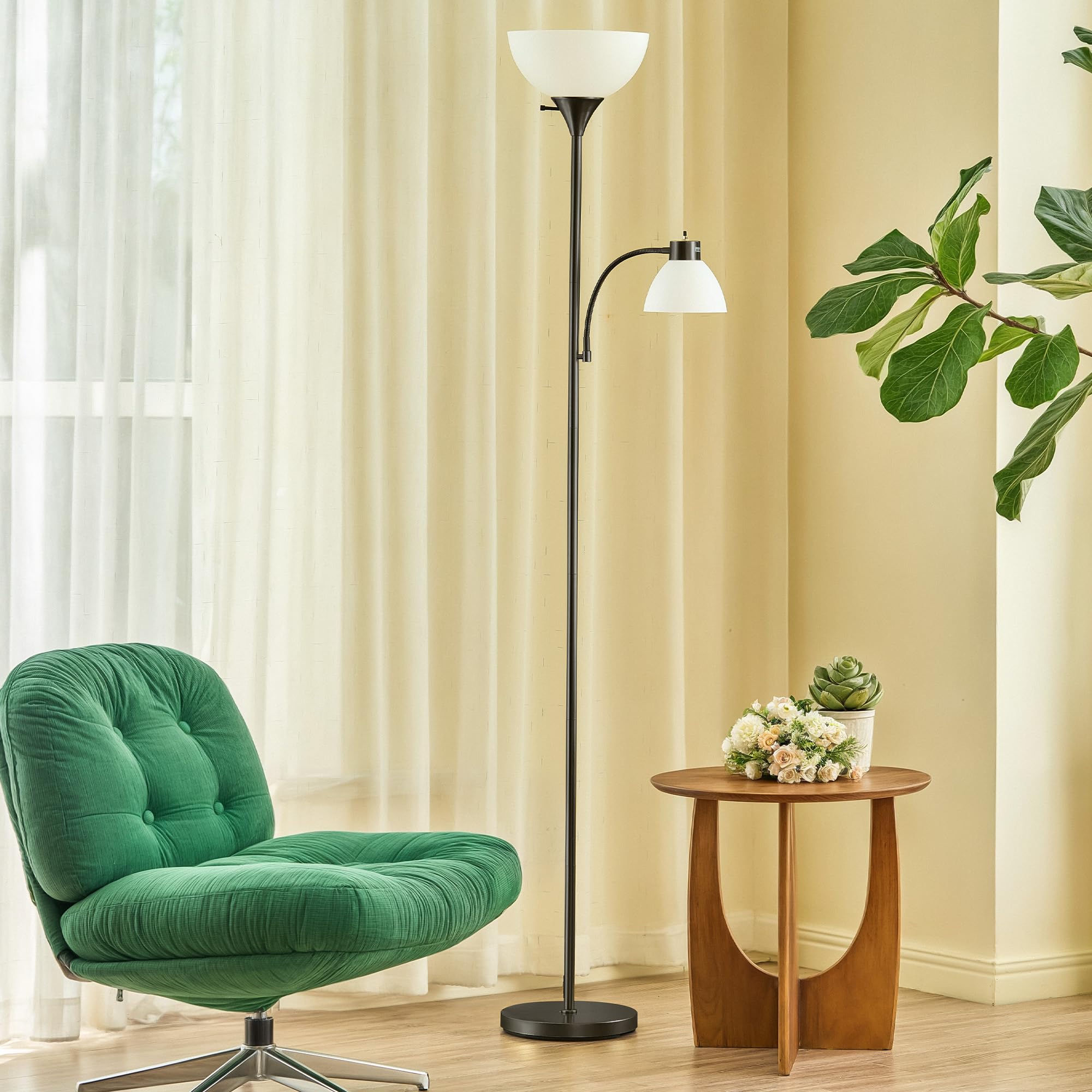 VONLUCE Torchiere Floor Lamp, 71in Adjustable Reading Lights, 2 Bulbs, Black, Model PTL-58DR