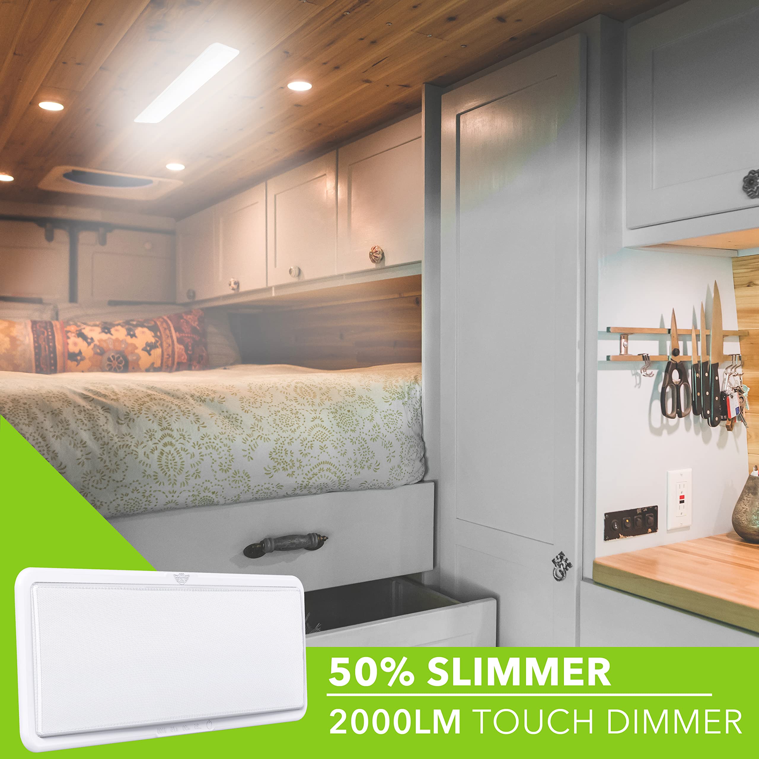 Leisure LED RV Ceiling Light Fixture 21" x 8", 2000 Lumen, Touch Dimmer, White, 12V, 4 Pack