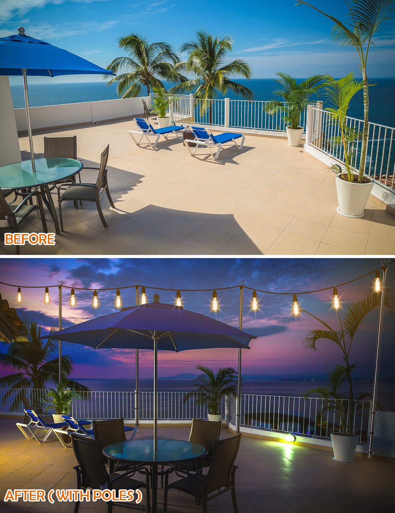 XDW-GIFTS String Light Pole - Steel Poles for Outdoor String Lights Hanging, Garden, Backyard, Patio Lighting Stand for Parties,