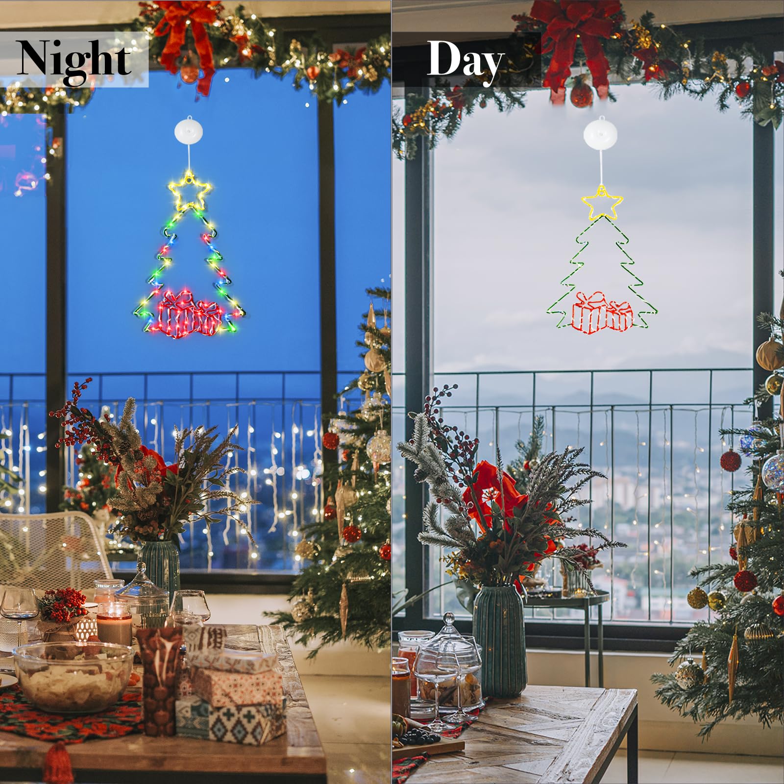Kopotma 2Packs 14In Christmas Decorations Tree Led Lights With Timer, Battery Operated Christmas Tree Window Silhouette Lights Decorations, Christmas Wall Window Hanging Lights For Indoor Outdoor