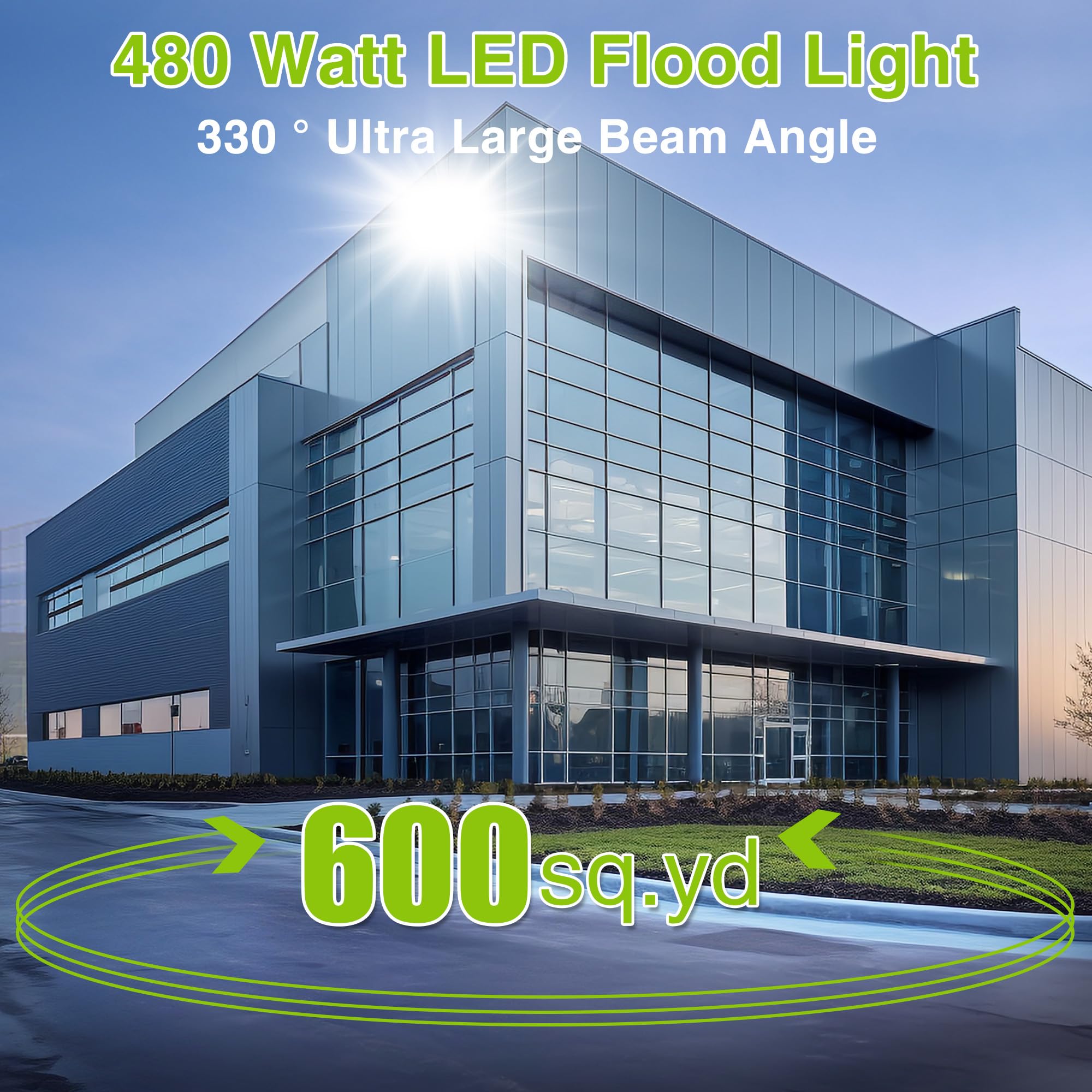 2 Pack Led Flood Lights Outdoor, Stasun 480W 48000Lm 6000K Daylight White Ip66 Waterproof, Commercial Parking Lot Lights, 3 Head