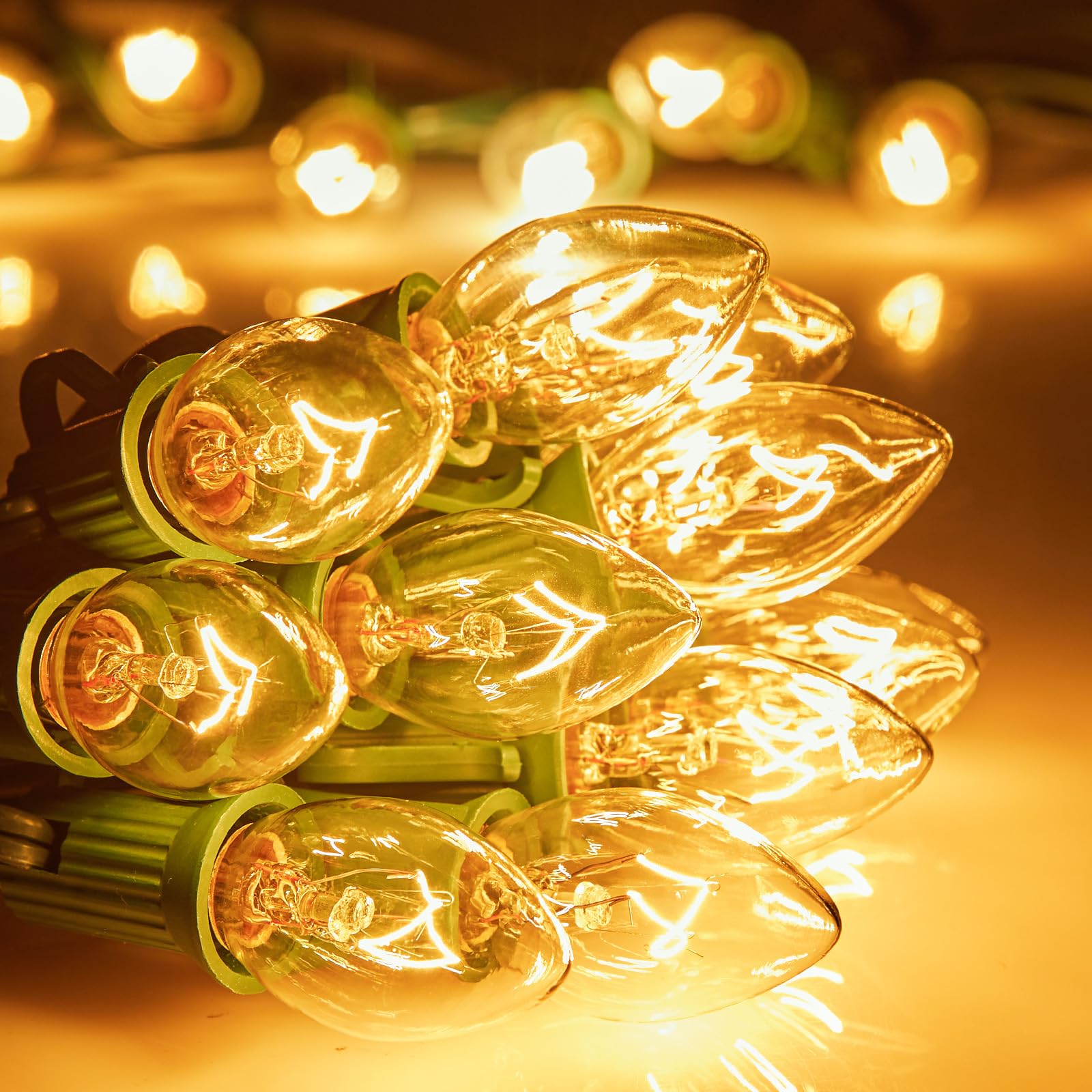 Vintage Christmas Lights, C7 String Lights for Christmas Holiday Season Party Indoor Outdoor Garage Garden Patio Backyard Cafe D