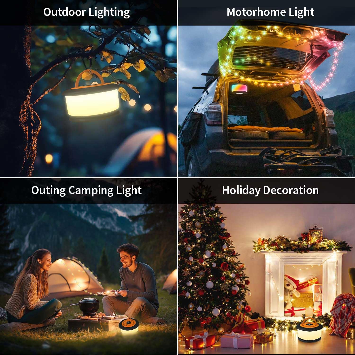 Zocelight Camping String Lights, 32.8FT Rechargeable LED Lamp, 19 Modes, Orange & Black, Model L26-B-O