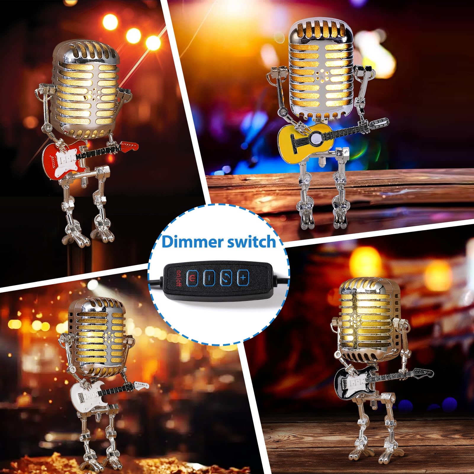Xmpmrb Vintage Microphone Robot Lamp, Metal Desk Lamp, Black, Model 001, Music Gifts for Men, Home Decor