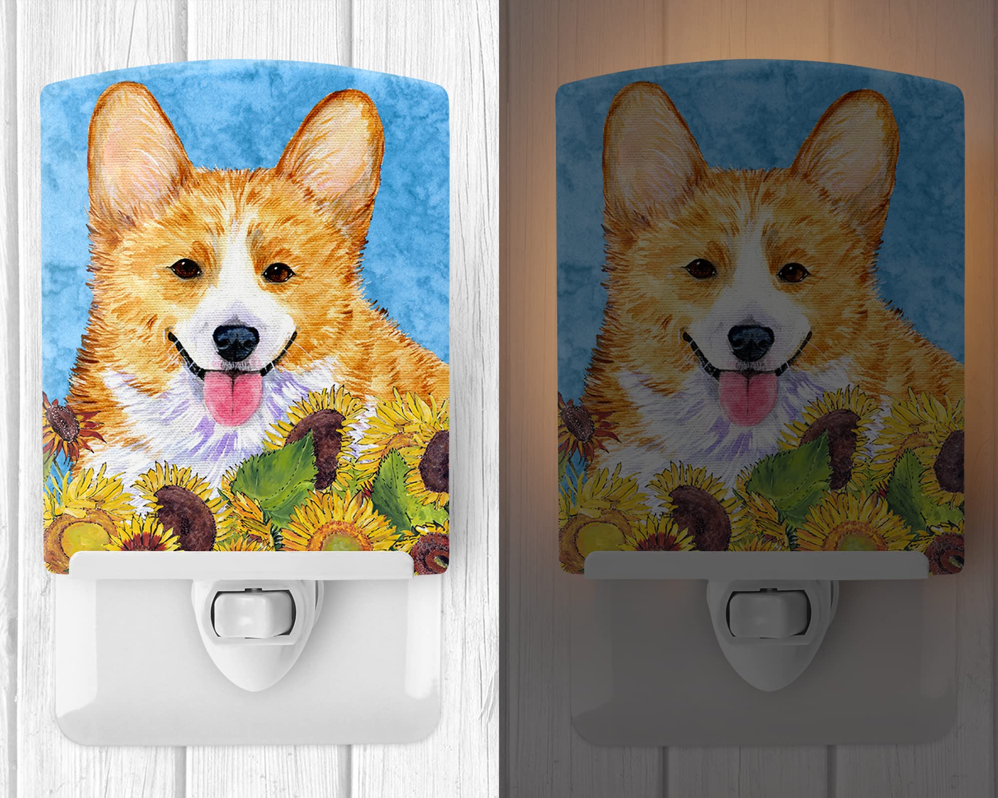 Caroline'S Treasures Ss4119Cnl Corgi In Summer Flowers Ceramic Night Light Compact, Ul-Certified, Ideal For Bedroom, Bathroom, Nursery, Hallway, Kitchen, 6X4X3, Multicolor