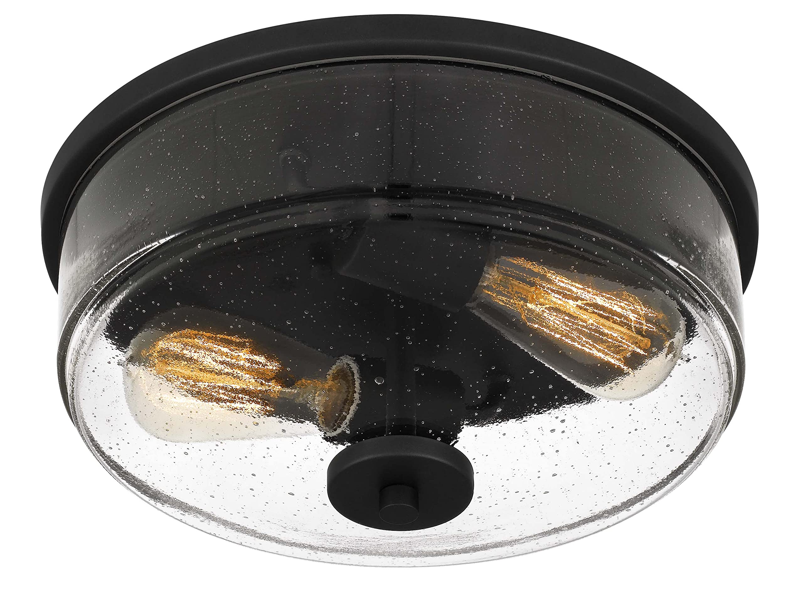 Tawson Noah Modern Farmhouse 2-Light Flush Mount Ceiling Light With Seeded Glass Shade In Black Finish For Hallway, Entryway, Passway, Dining, Bedroom, Garage, Living Room