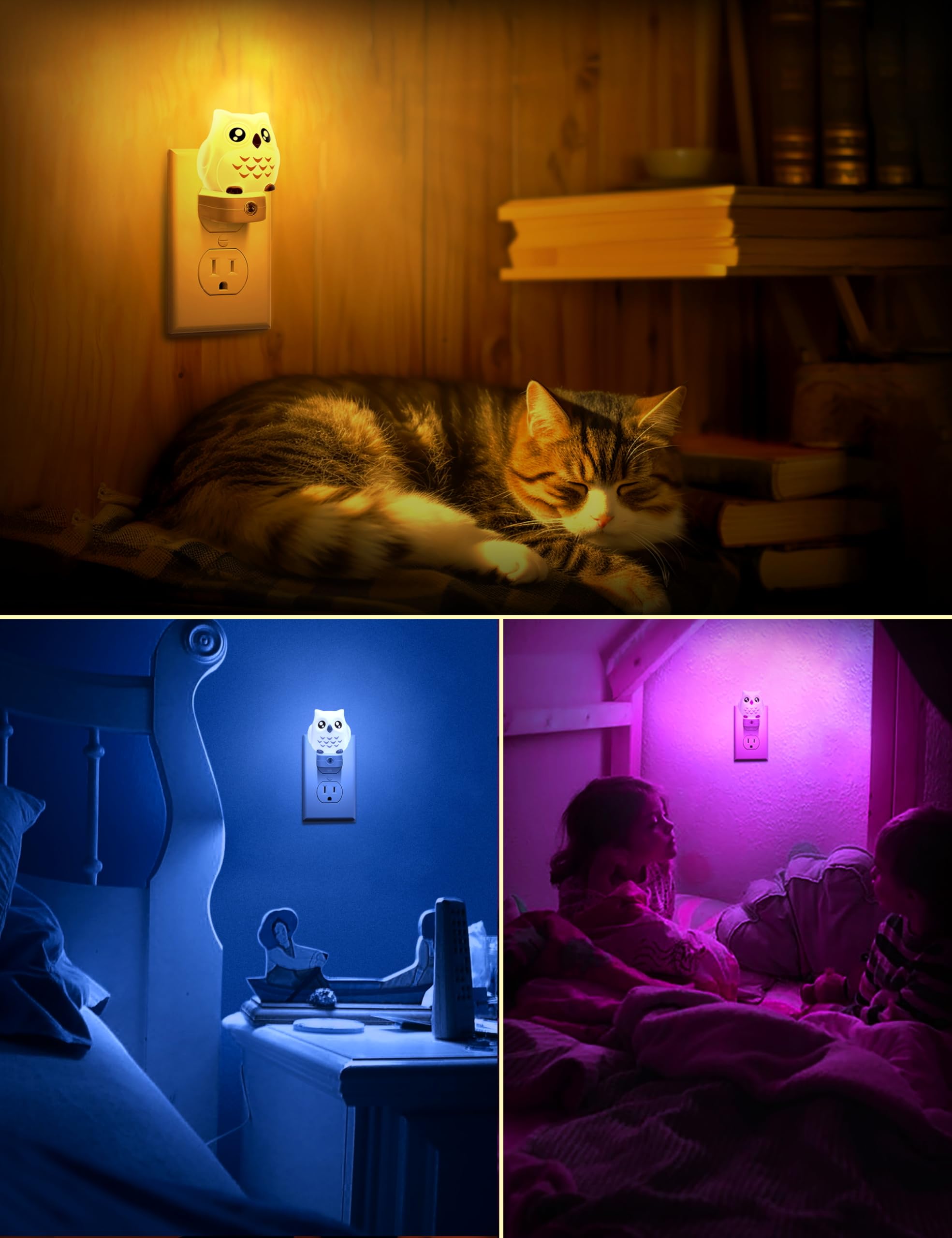 Owl Night Lights Plug Into Wall [2 Pack], Cute Night Light For Kids, 8-Color Led Night Light, Nightlight With Dusk To Dawn Senso