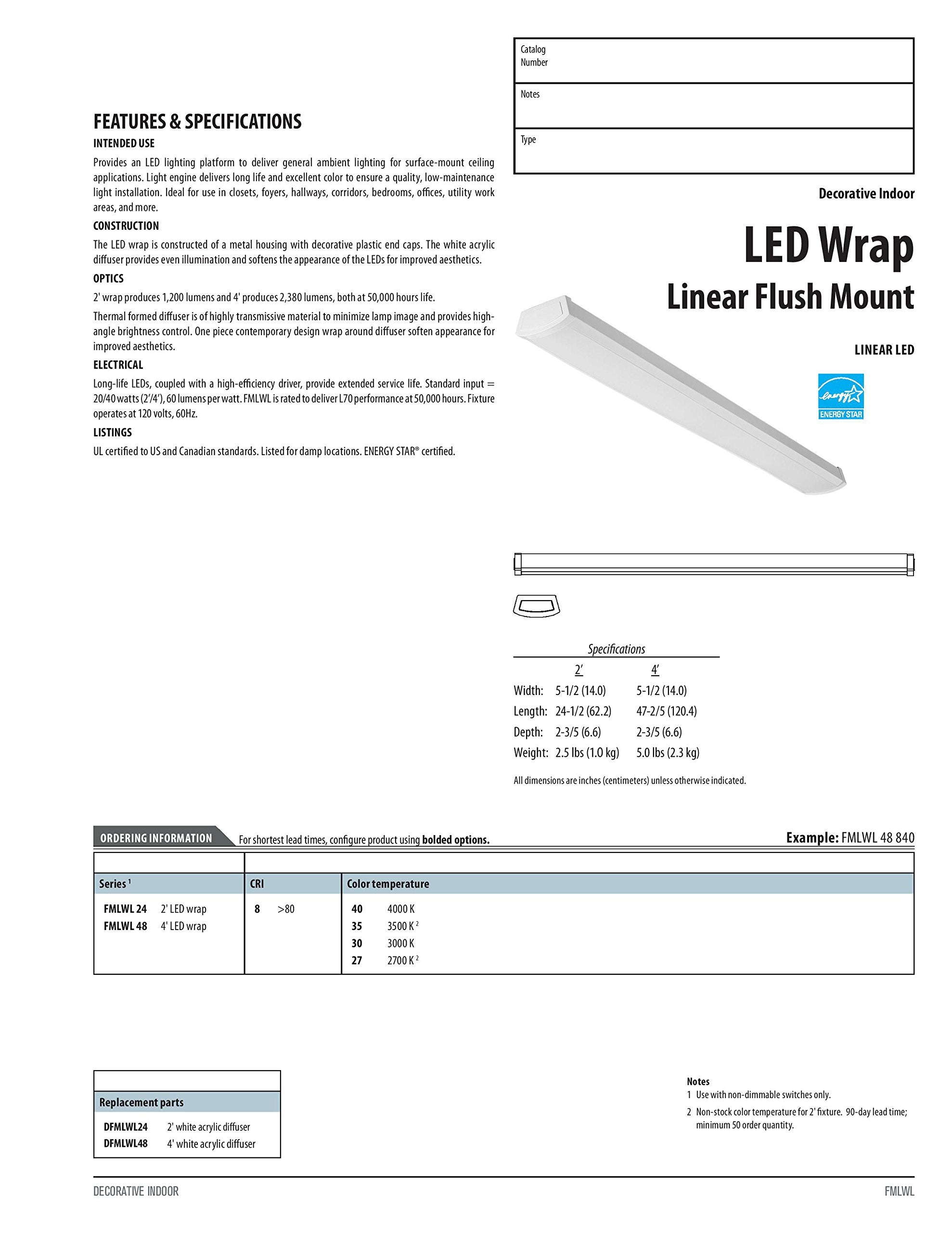 Lithonia Lighting Fmlwl 48 835 Led Flush Mount Ceiling Light, Wraparound Lighting Fixture For Kitchen, Laundry Room, Garage, And