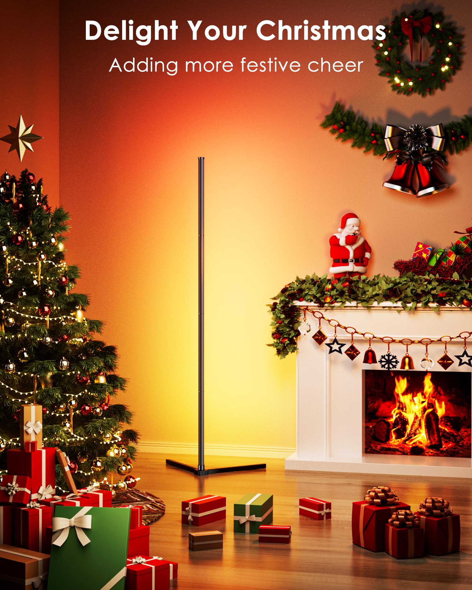 CCACC Smart RGB LED Corner Floor Lamp, 65", Black, Aluminum, with APP & Remote Control, Music Sync, for Living Room & Gaming Room