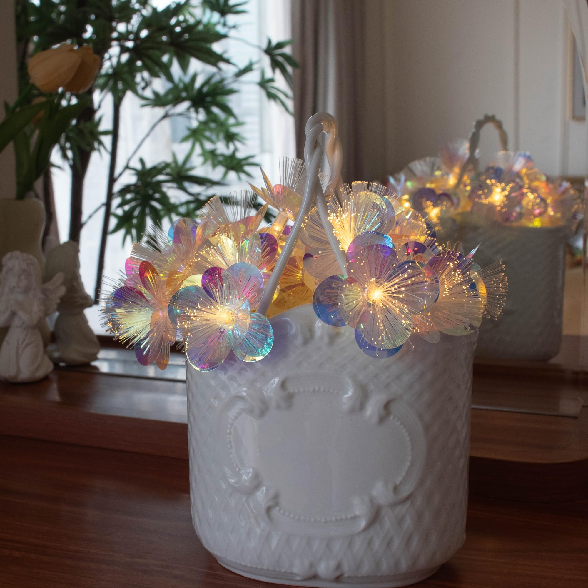 YOLIGHT Fiber Optic Flower String Lights Battery Operated with Timer, 6.5ft 10 LED Flower Garland Lights Fairy Lights for Room T