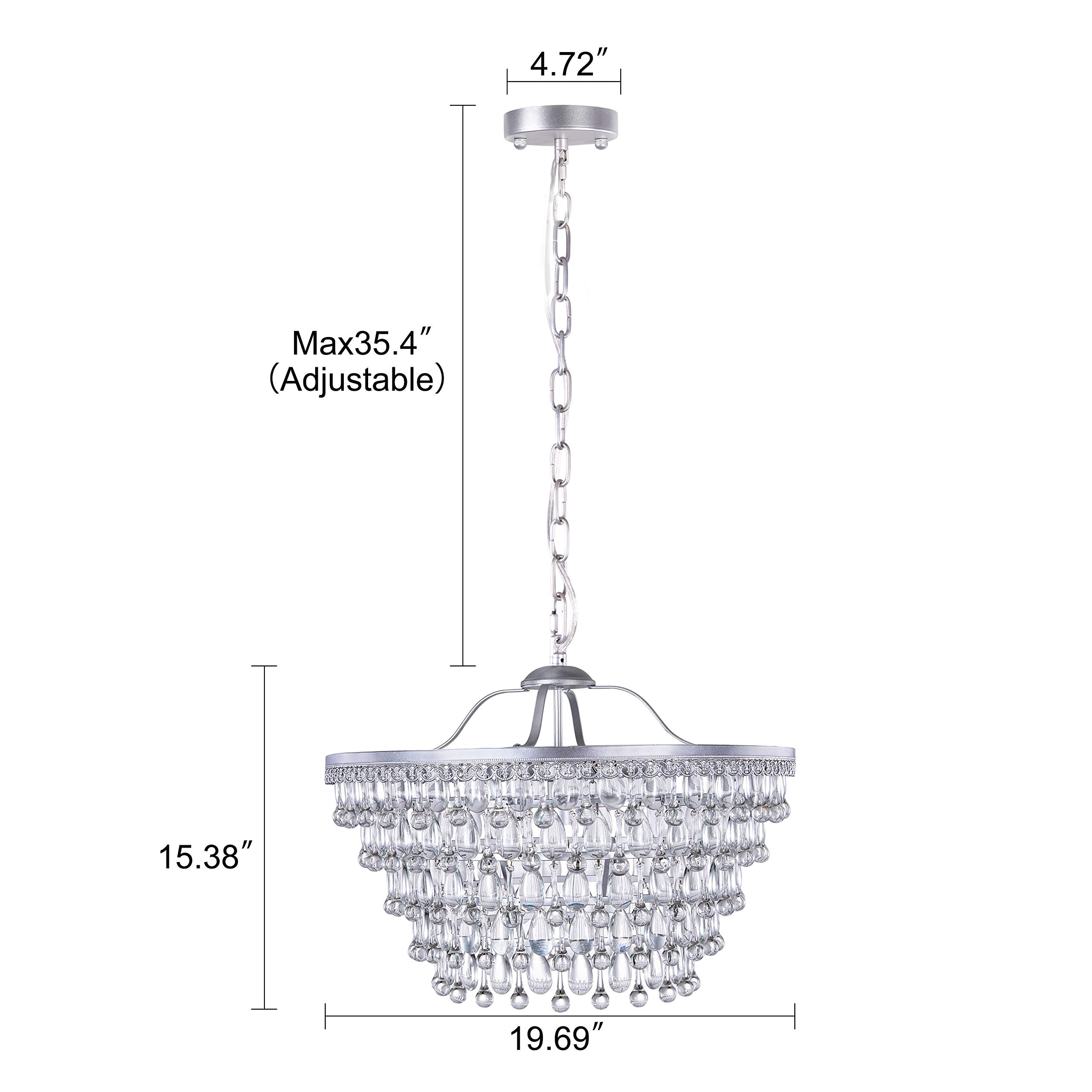 Wellmet 20" Crystal Chandelier, 6 Lights, Silver, Adjustable Modern Pendant for Dining Room, Bedroom, Hallway, Model DS-CCP002-Silver-US