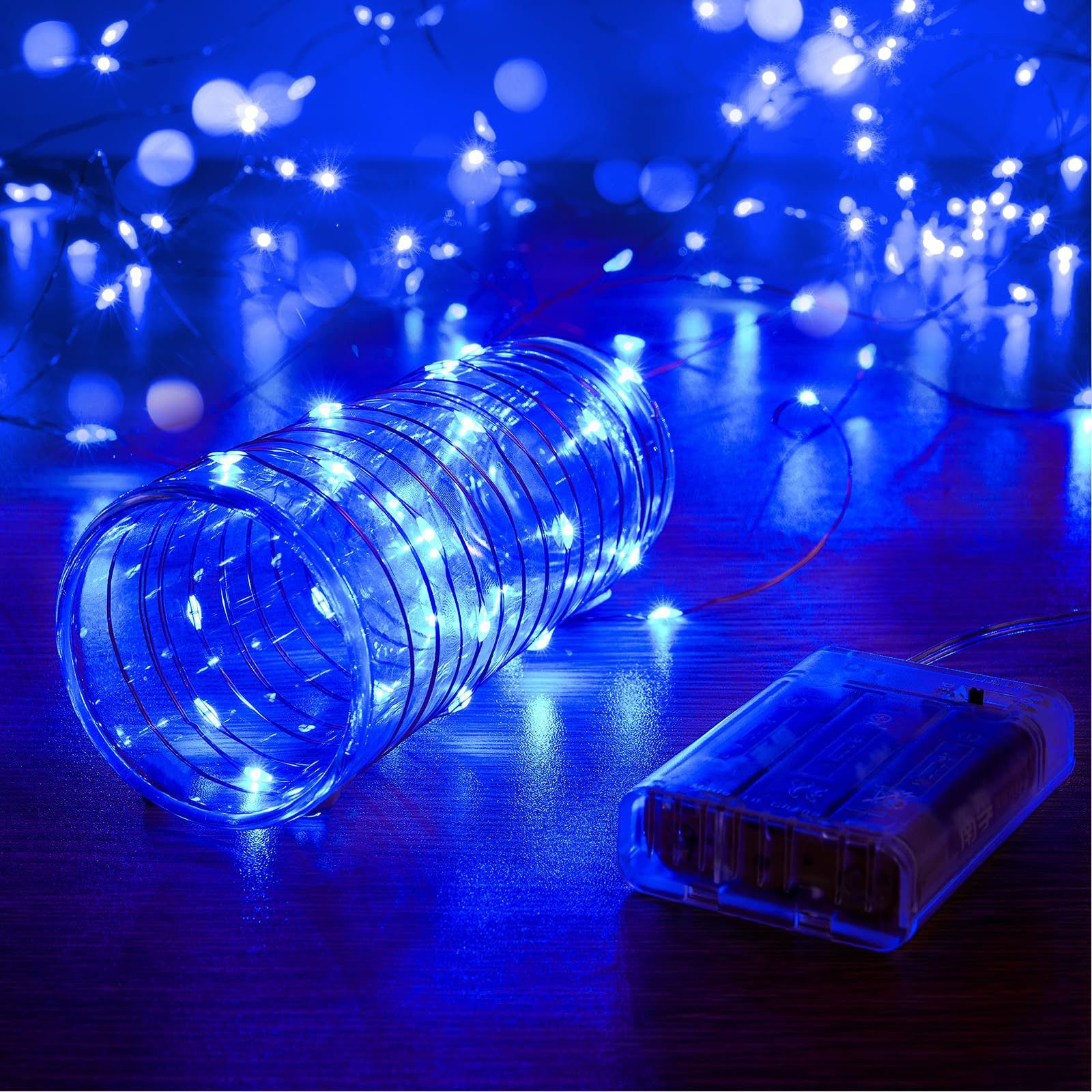 Ariceleo 1 Pack 16.4Ft Battery Operated String Lights With Timer  Blue With Synchronized Twinkle Mode  Fairy Lights Battery Powered  50 Leds  Idea For Christmas Bedroom Party Wedding