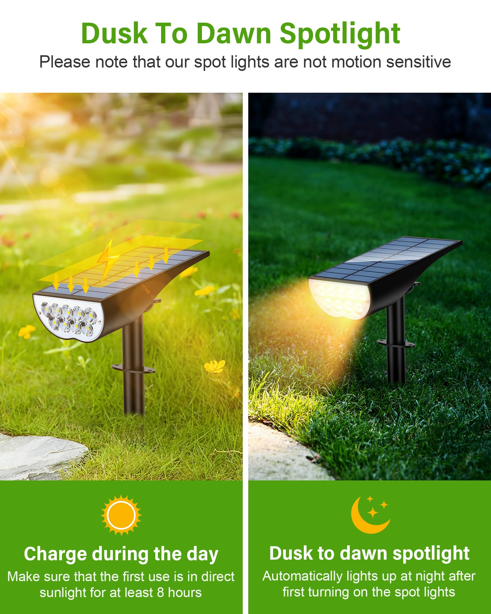 Zookki Solar Spot Lights Outdoor, Waterproof Ip65, 3 Brightness Modes, Warm White, 4 Pack