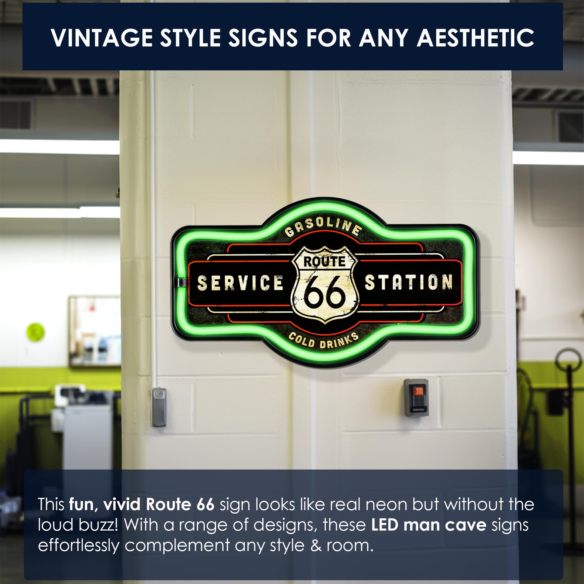 Route 66 Service Station - Reproduction Vintage Advertising Marquee Sign - Battery Powered Led Neon Style Light - 17 X 10 X 3 Inches