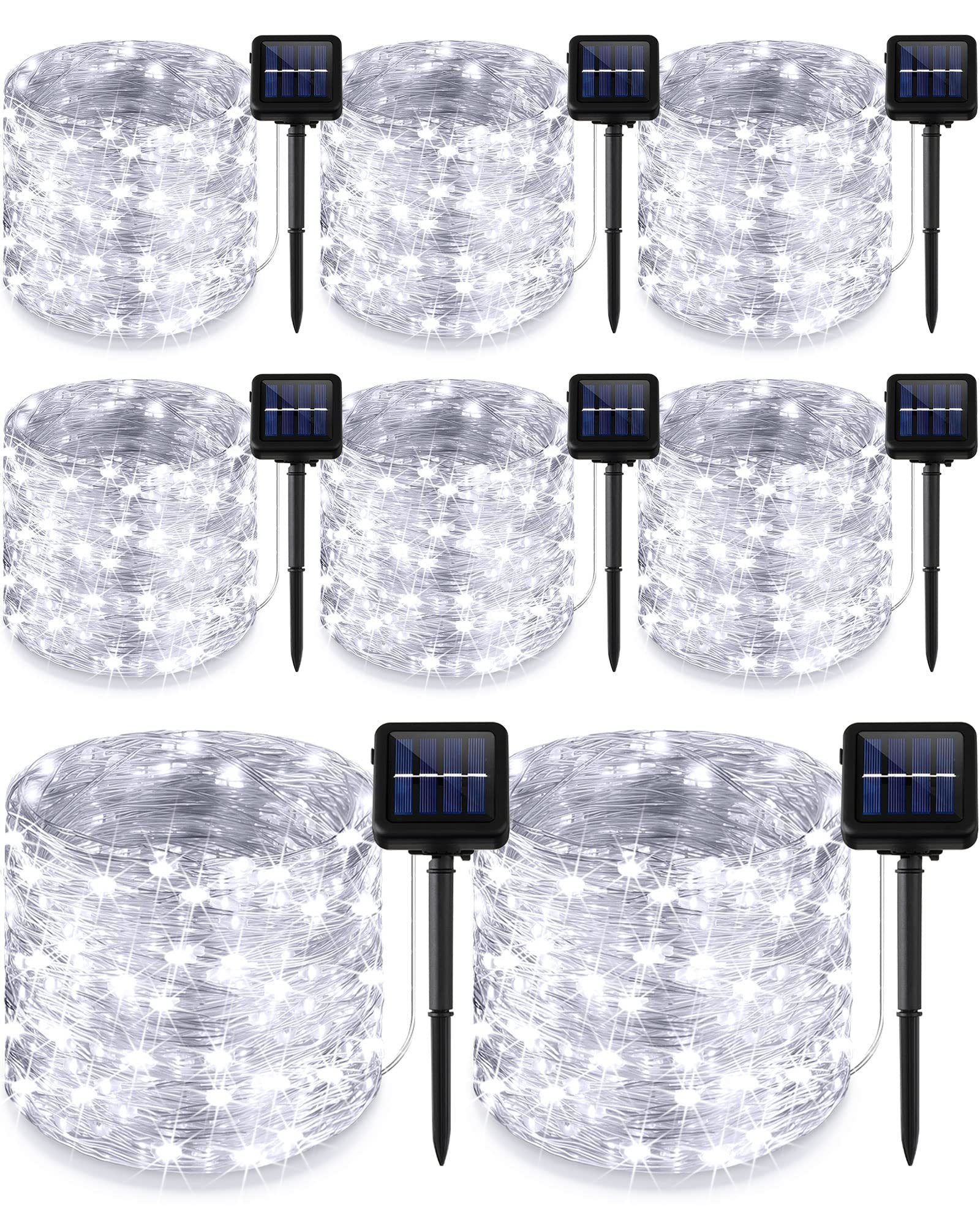 8 Pack Solar String Lights Outdoor Waterproof Each 240 Led 78Ft Solar Fairy Lights Outdoor 8 Mode Led Solar Outdoor Lights Tree Lights Waterproof Copper Wire Lights For Tree Garden Yard(Cool White)