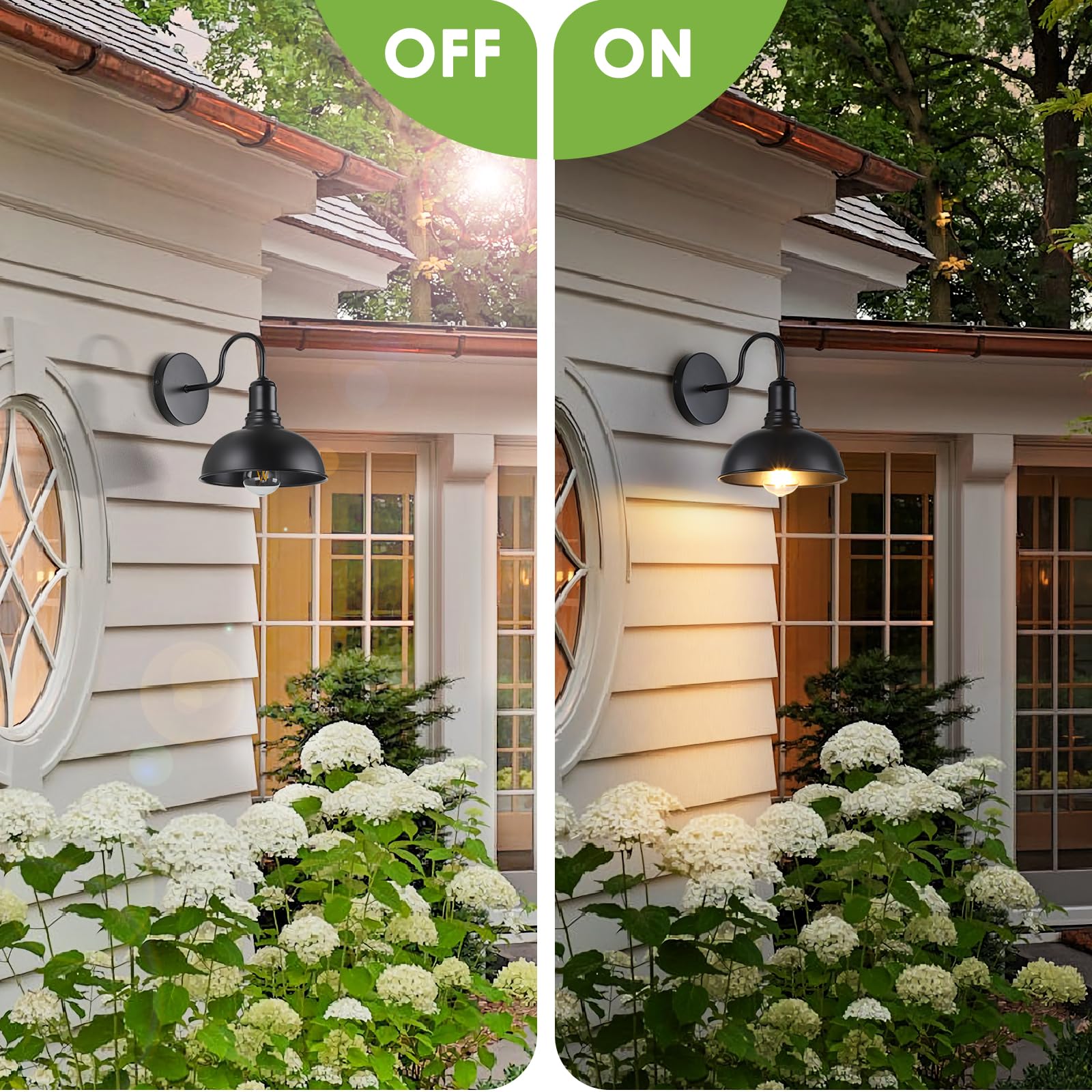 MATAMEYE Outdoor Wall Sconce, Waterproof Black Gooseneck Barn Light Fixture, 2 Pack, Anti-Rust Iron Garage Lantern, Model GS3401-BK