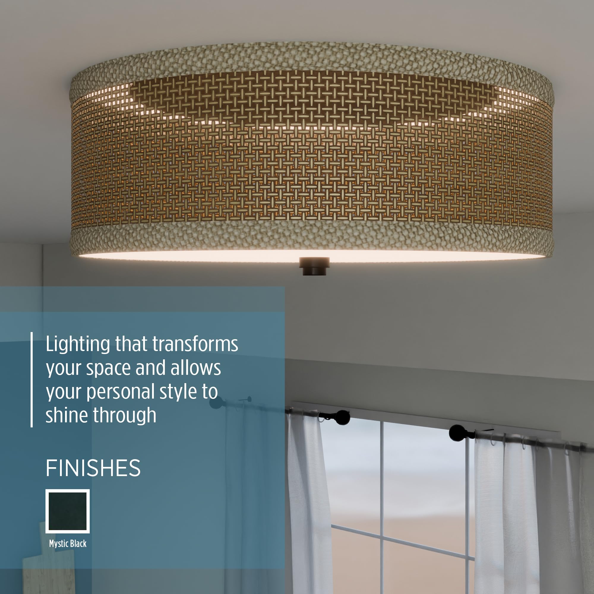 Quoizel 3-Light Flush Mount Ceiling Light, 17 Inch, Alloy Steel, Mystic Black, Model ZE1617K, Tan Oatmeal, for Home or Office