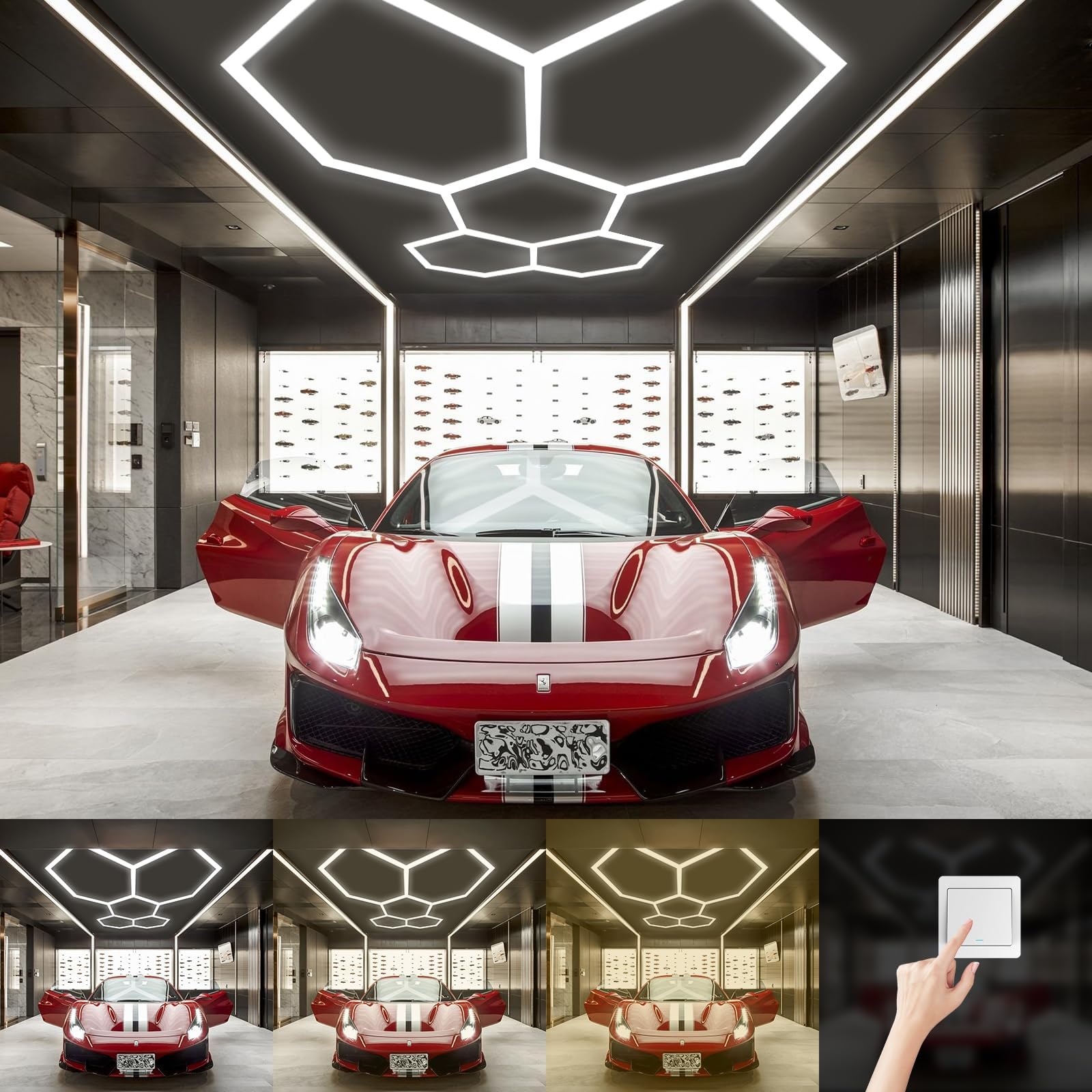 GOSLARLIT Dimmable Hexagon LED Garage Light 26PACK, 6500K/4000K/3000K, Polycarbonate, Model 018, Dimmable