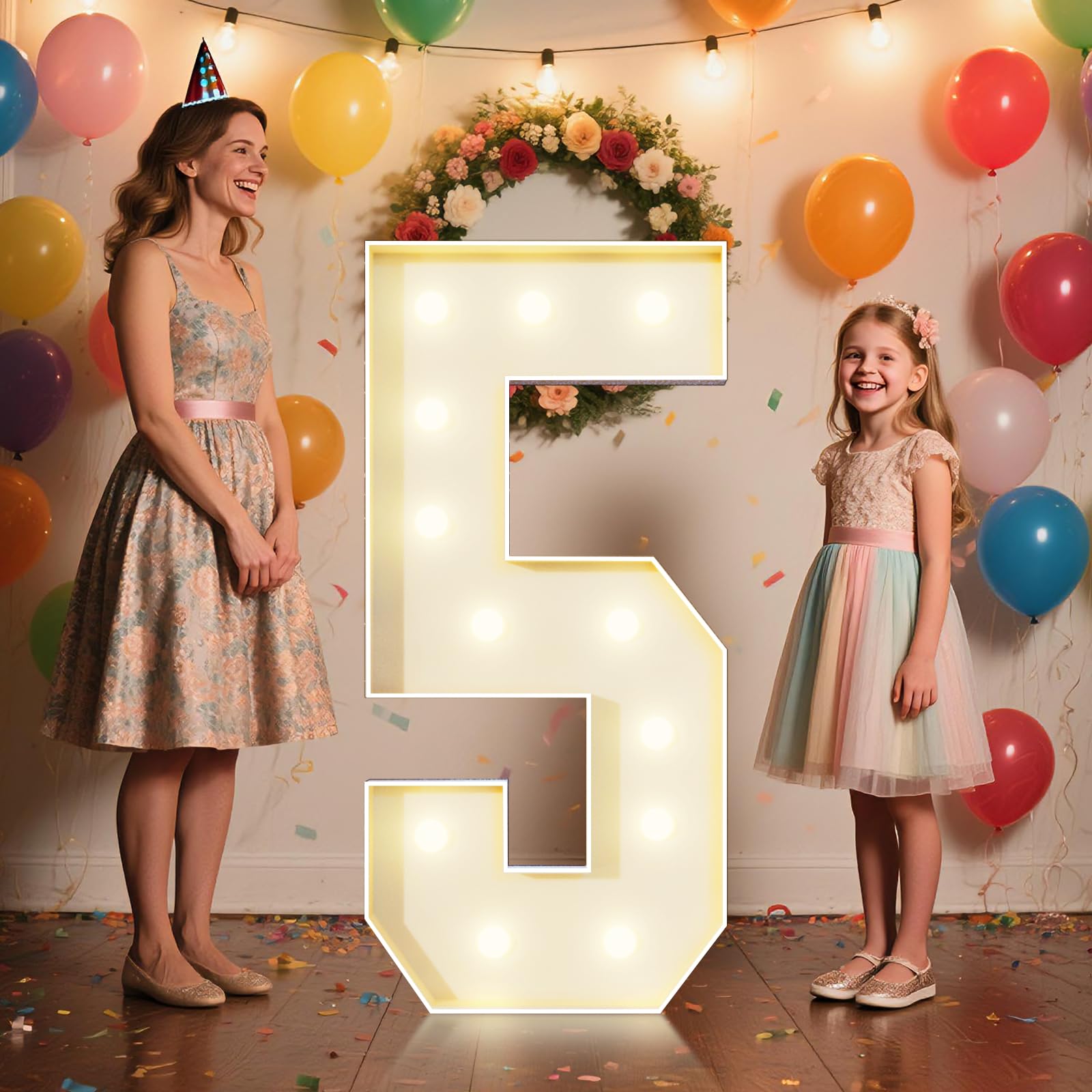 4Ft Marquee Numbers 5 Sign  Large Light Up Numbers Party Decoration  No Tools Easy Setup  Corrugated Plastic  Can Be Used For Birthdays Weddings Baby Anniversaries (Numbers 5)