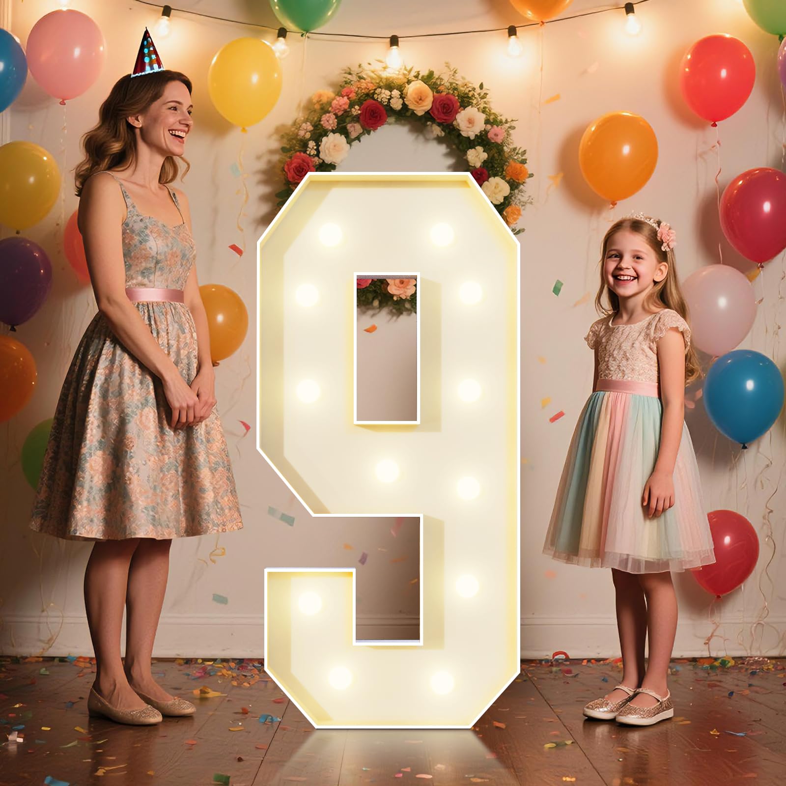 4Ft Marquee Numbers 9 Sign  Large Light Up Numbers Party Decoration  No Tools Easy Setup  Corrugated Plastic  Can Be Used For Birthdays Weddings Baby Anniversaries (Numbers 9)
