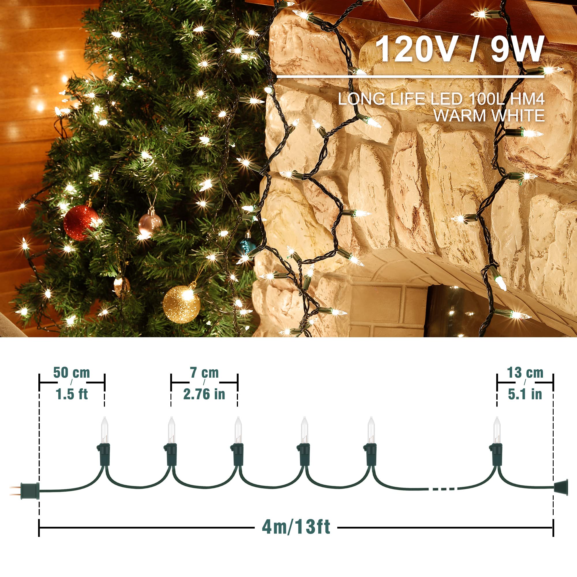 Mygoto 2 Pack 13Ft 50 Clear Mini Christmas String Lights On Green Wire Cord, Ul Approved For Indoor/Outdoor Use,Connectable 120V Clear Tree Lights For Wedding, Bedroom, Porch Decor(Warm White)
