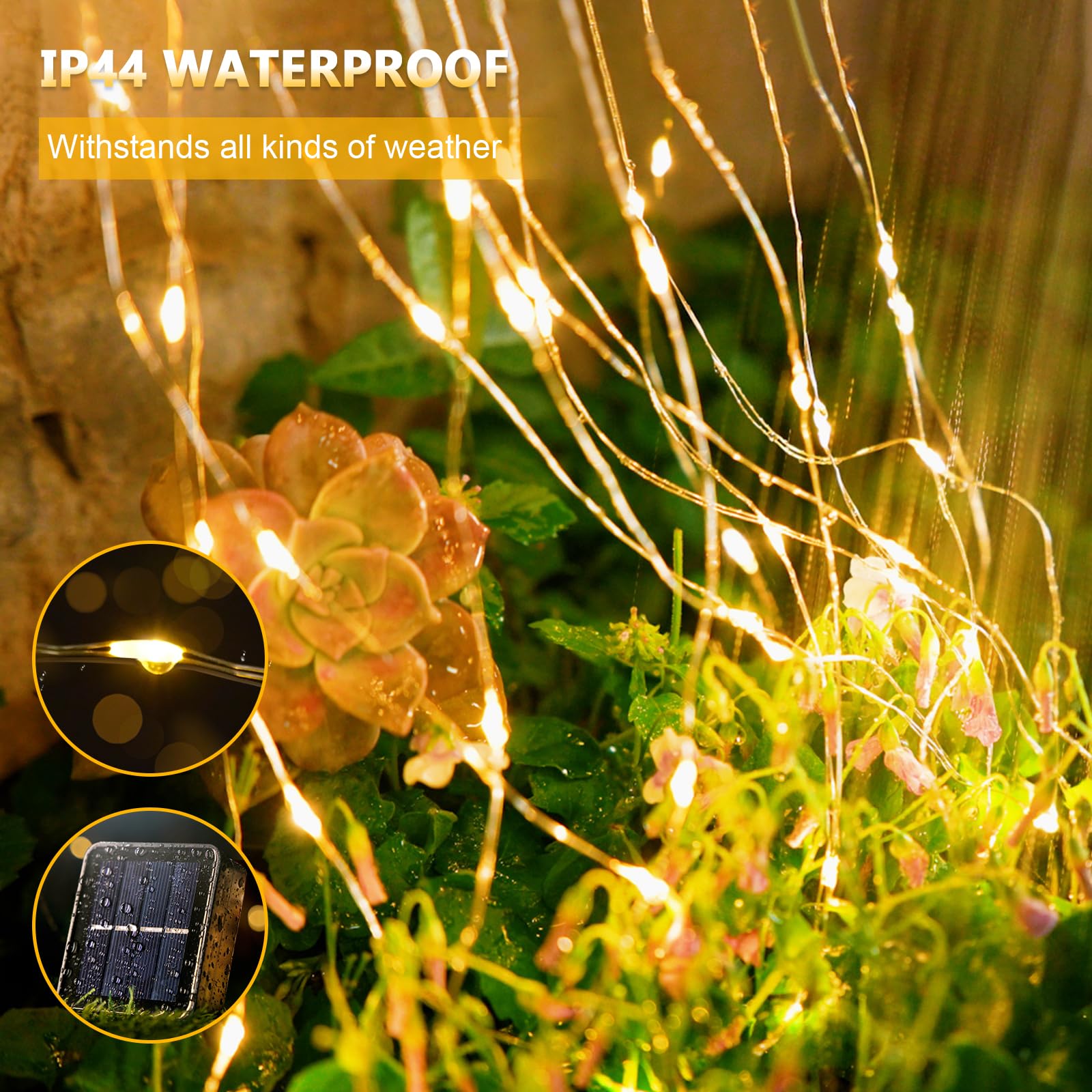 Jmexsuss Solar String Lights 200 Led, Warm White, Waterproof, 66Ft, 8 Modes, Ip44, Outdoor Patio, Garden, Christmas Decoration