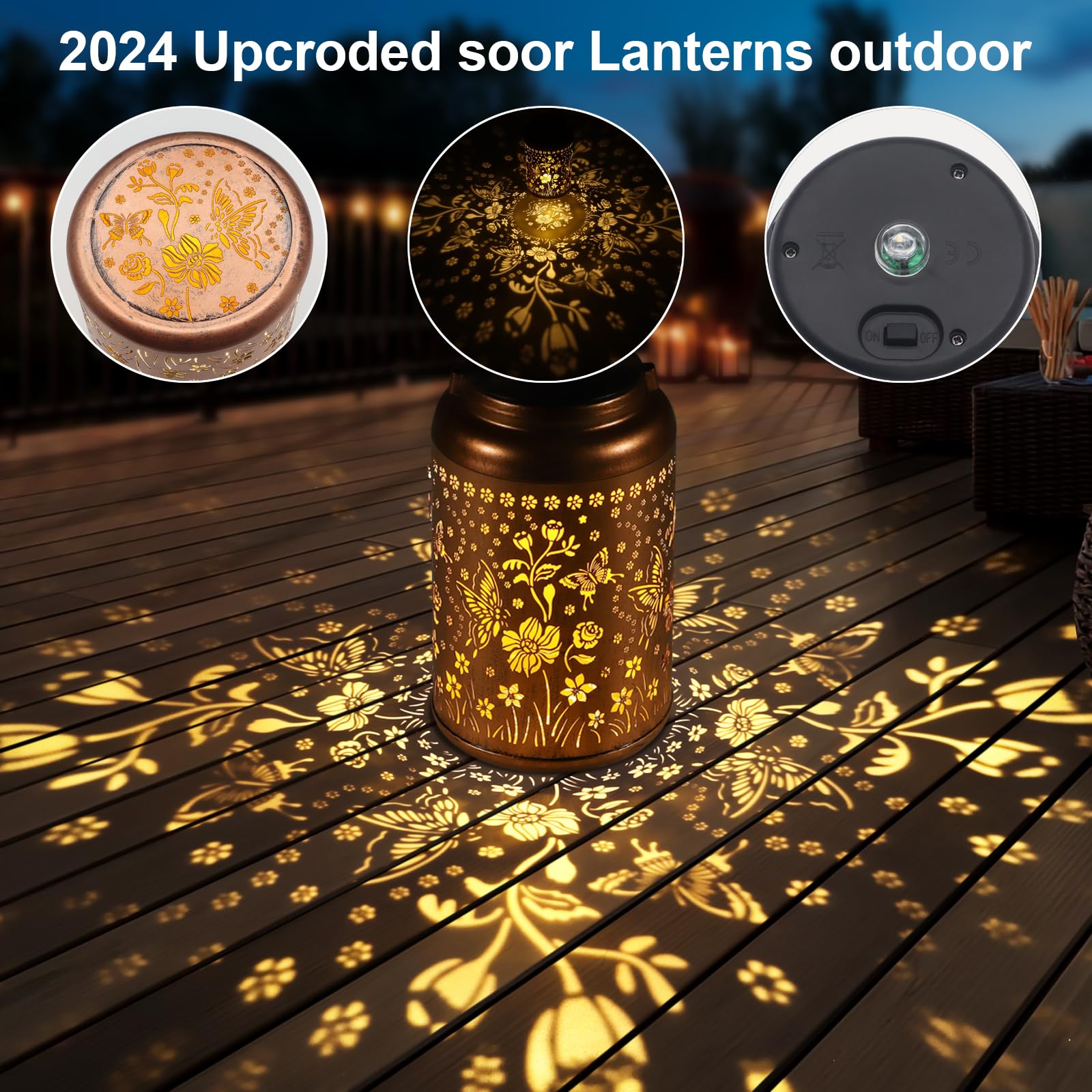 Solar Lantern Outdoor Hanging Lights Christmas Birthday Gifts For Women Mom And Grandma Butterfly Flower Metal Garden Decor Outside Waterproof Led Solar Lanterns For Patio, Yard, Pathway,Landscape