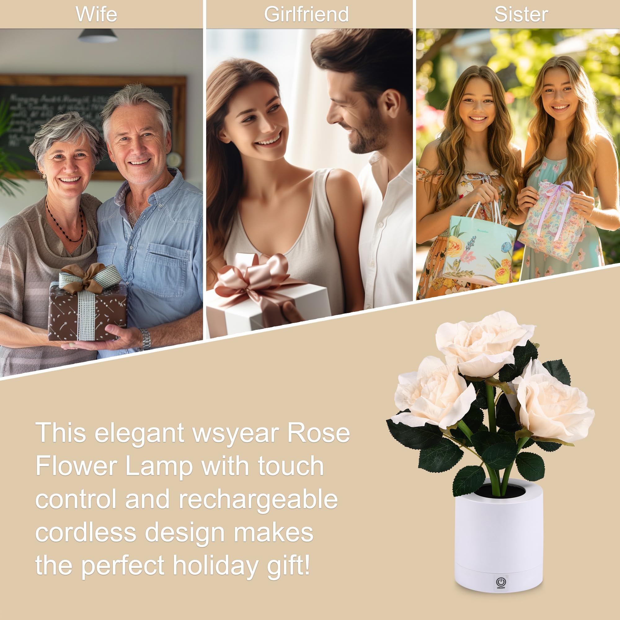 Wsyear Mothers Day Forever Flower Lamp Touch Lamp Gifts For Women Her Wife Girlfriend Daughter, Dimmable Table Lamp Rose Lamp Fl