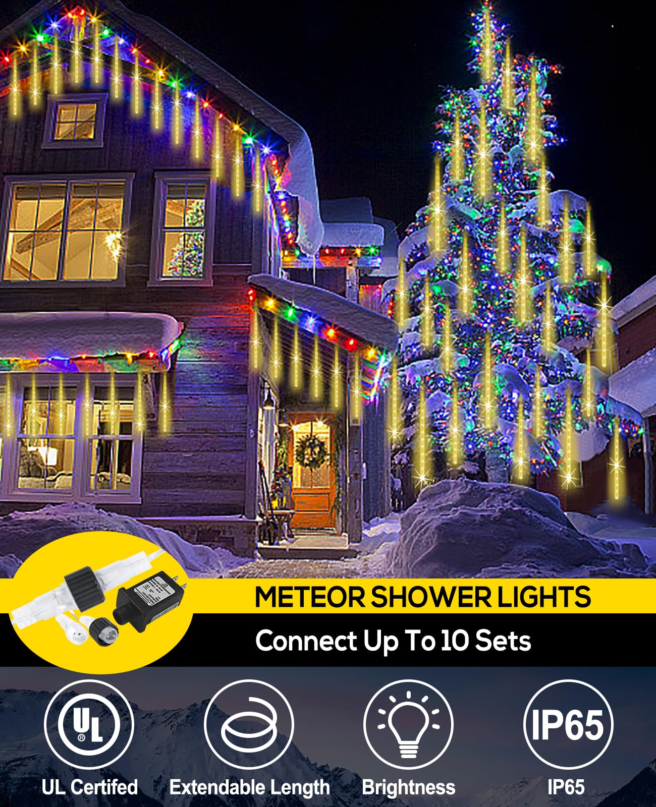 Eagwell Meteor Shower Lights Outdoor Christmas Lighting Falling Rain Lights 12Inch 10Tubes Rain Drop Light Snowfall Icicle Casca