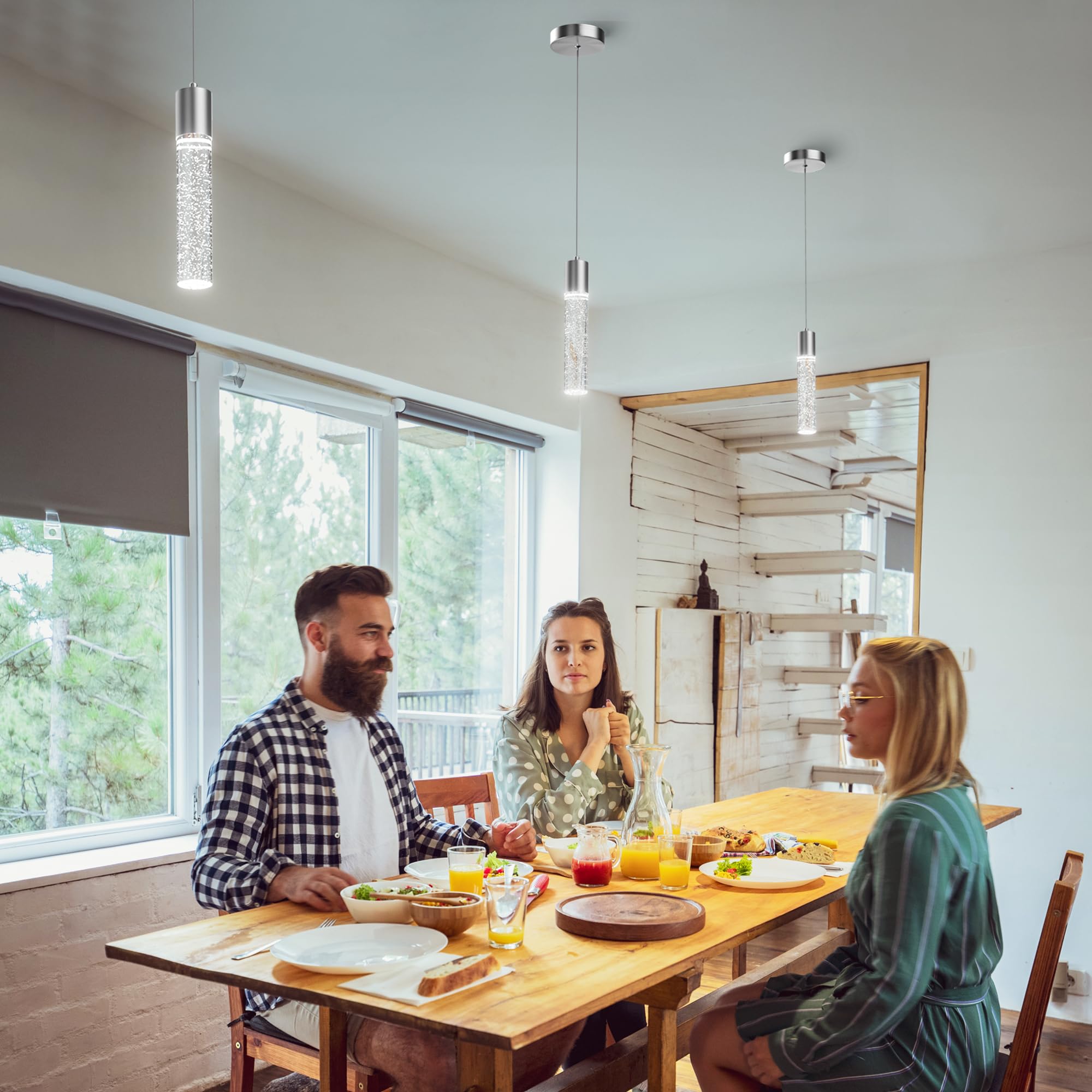 Esfos Pendant Lights Kitchen Island, 6500K LED, Crystal Bubble, Brushed Nickel, 1 Pack, Model L11-1-WT-LS