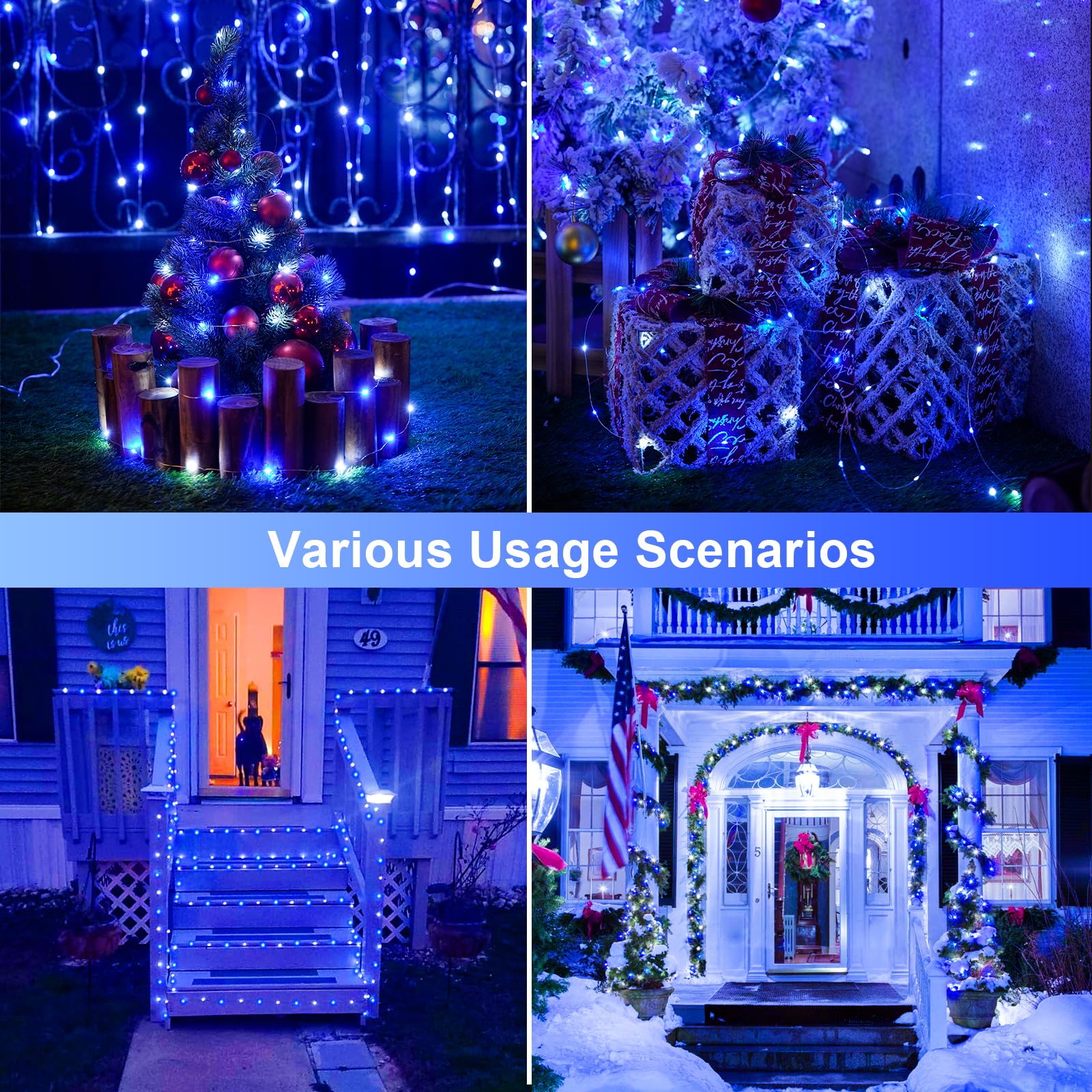 Jmexsuss 2 Pack Blue And White Solar Christmas Lights, Each 33Ft 100 Led Solar String Lights Outdoor, Waterproof Solar Fairy Lig
