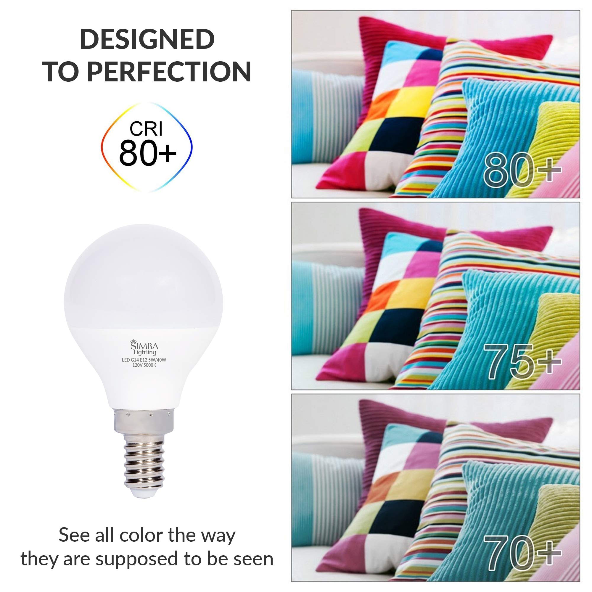 Simba Lighting Led Candelabra E12 Base G14 Small Globe 5 Watt 40W Replacement Light Bulb (6 Pack) For Ceiling Fan, Chandelier, V