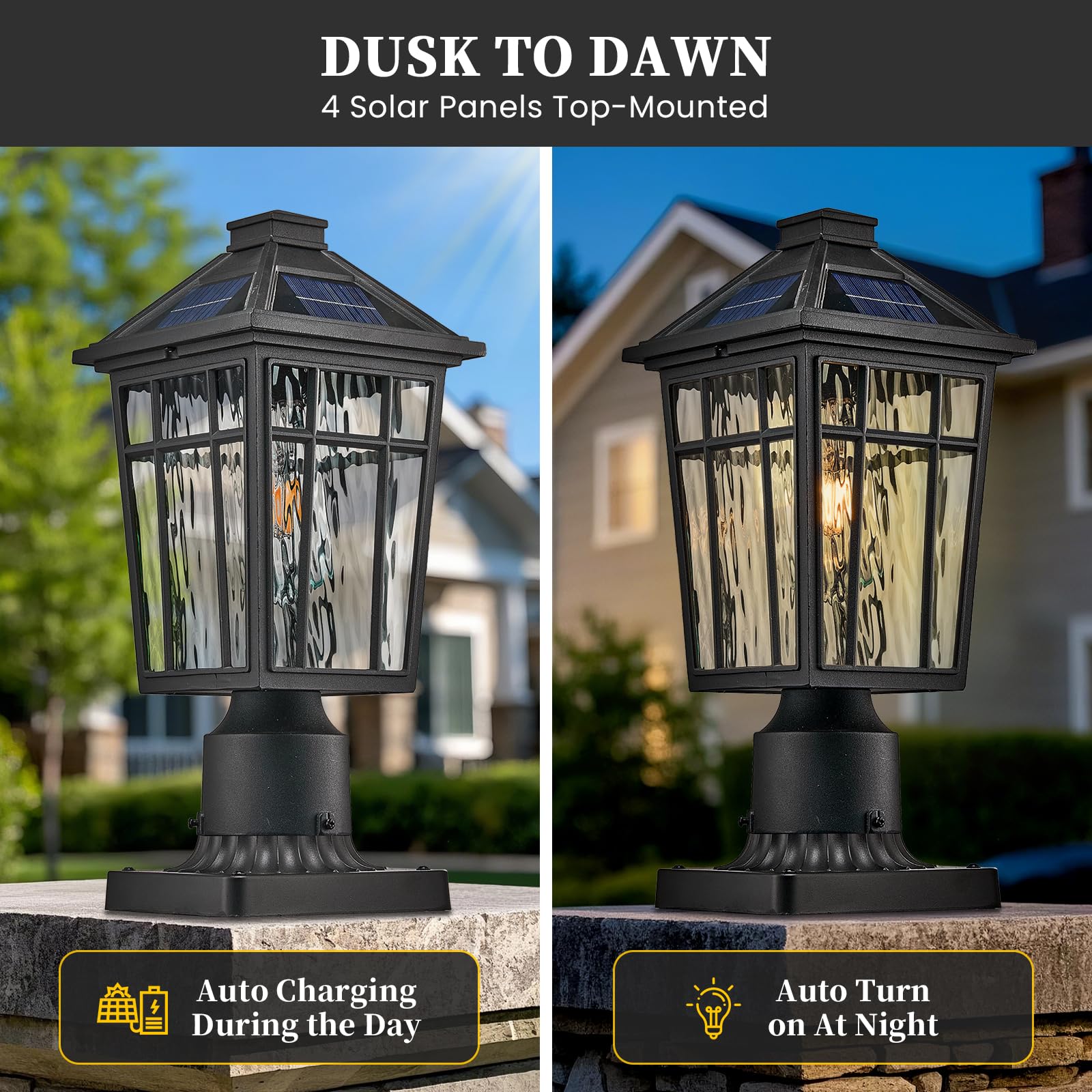 NAXTTII Solar Lamp Post Light, Waterproof Black Aluminum, 13.6 Inch, Model XN12P-S-SL-SW-BK, Includes Remote Control and LED Bulb