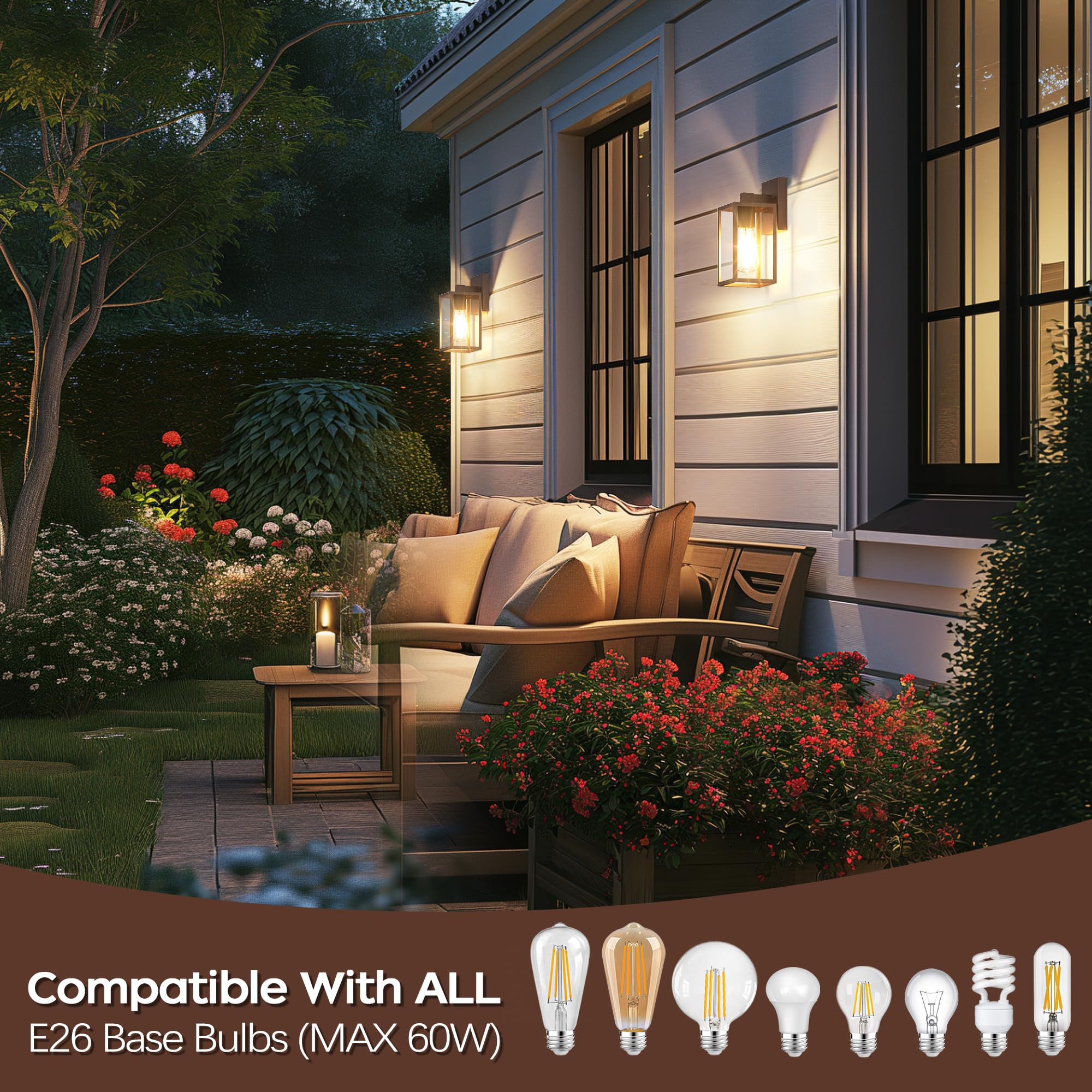 Oil Rubbed Bronze Outdoor Front Porch Light Fixture Wall Mount, Led Exterior Lighting Fixtures, Waterproof Wall Sconce Lantern L
