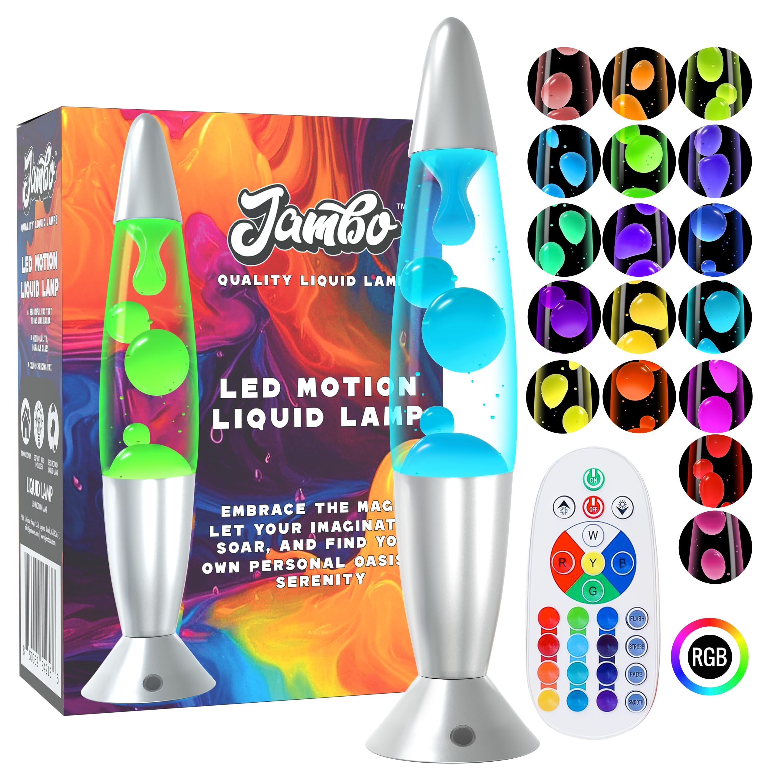 JAMBO 17-Color LED Motion Lamp with Remote, 16in Aluminum Night Light for Kids and mature-themeds, Home Decor, Model led1617