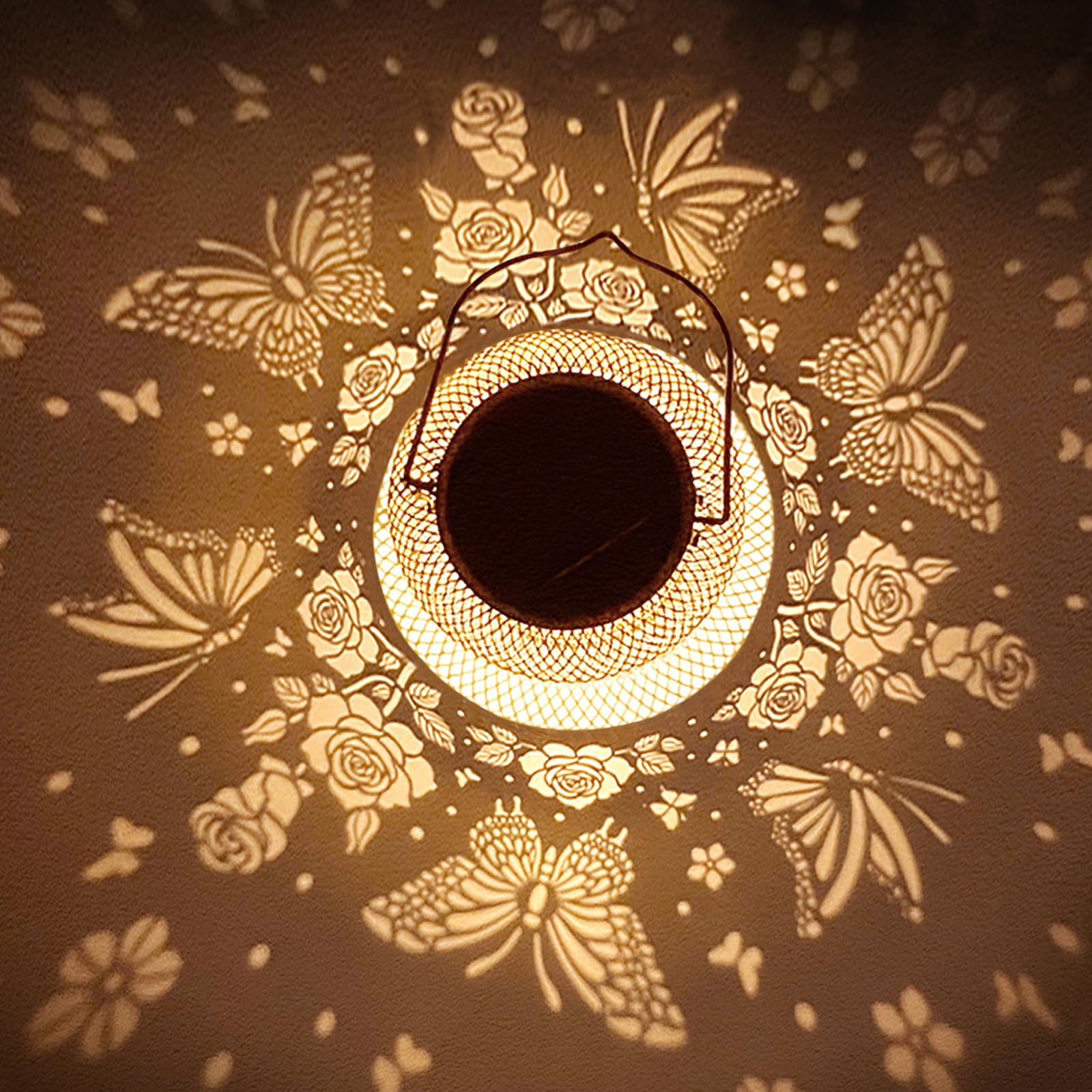 2 Pack Butterfly Solar Lanterns Outdoor Waterproof Rose Garden Decor Gifts For Women Mom Grandma Hanging Solar Lights Metal Lant