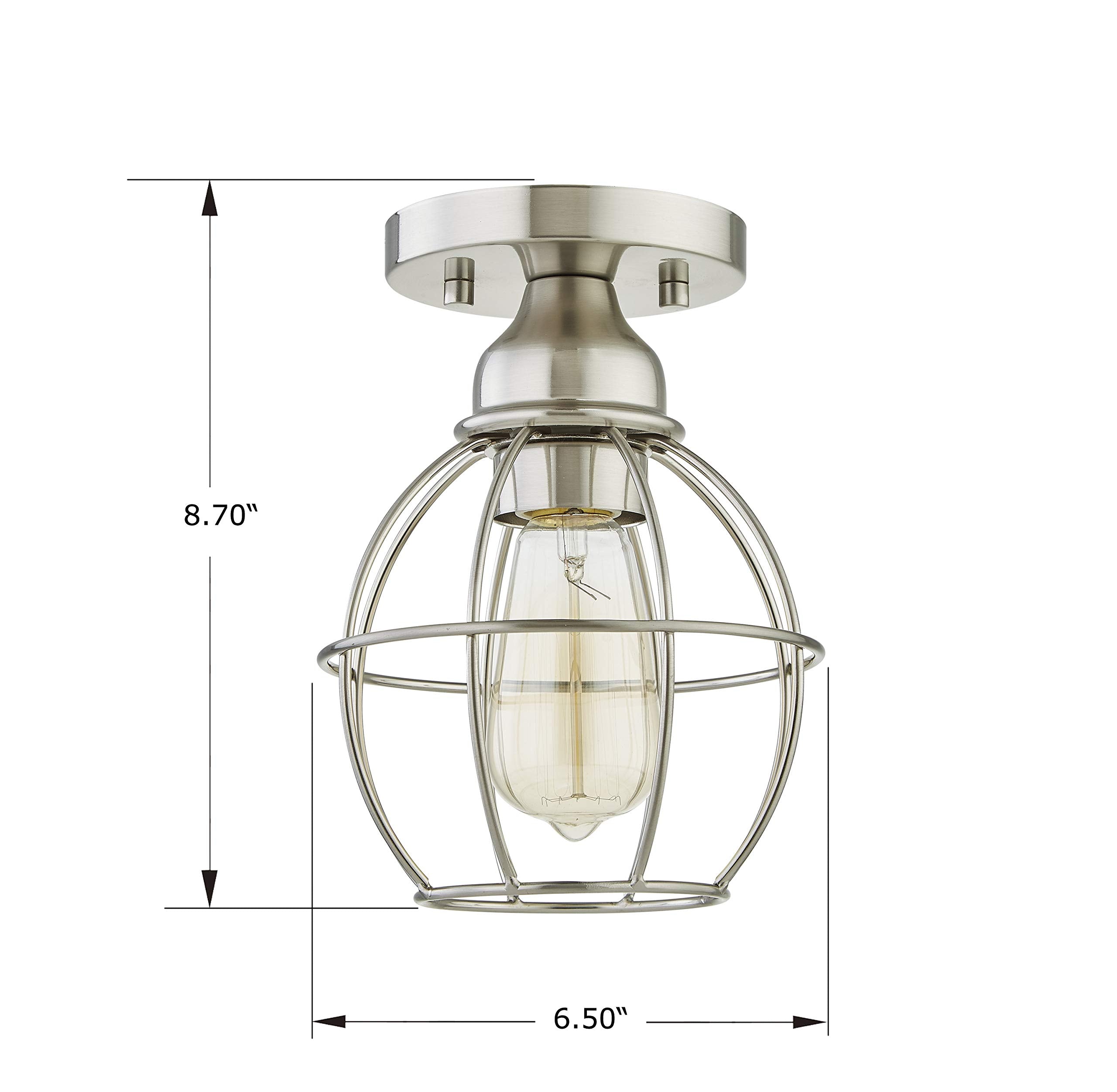 Wisbeam Semi Flush Mount Ceiling Light, Metal, E26 Base, 60W Max, Nickel Finish, Etl Rated, Model Ws-Cl018, Bulbs Not Included, 1