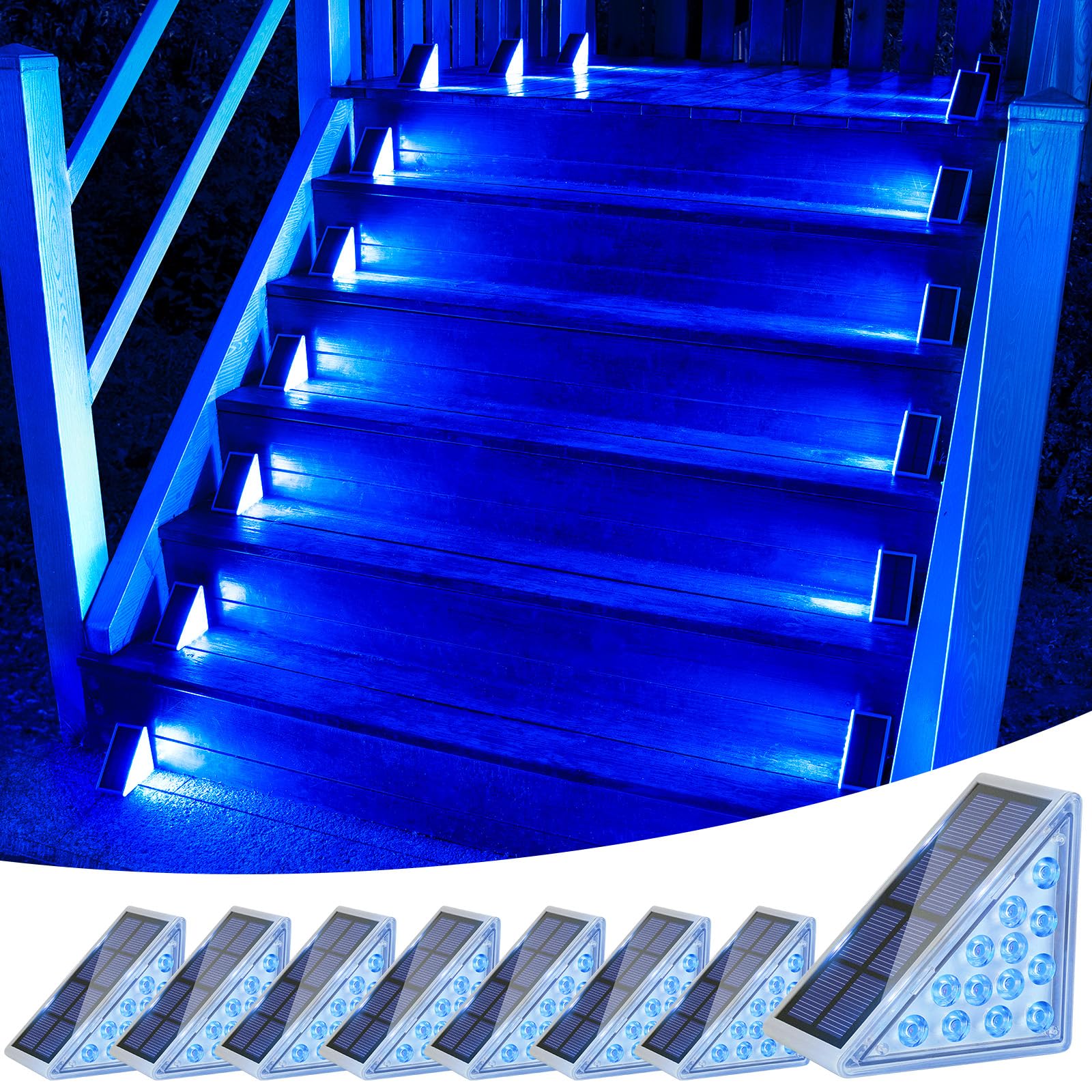 VOLISUN Solar Stair Lights 8 Pack, Waterproof IP67 LED Step Lights, Blue Lighting, for Garden, Deck, Front Step, Model 21712ZM