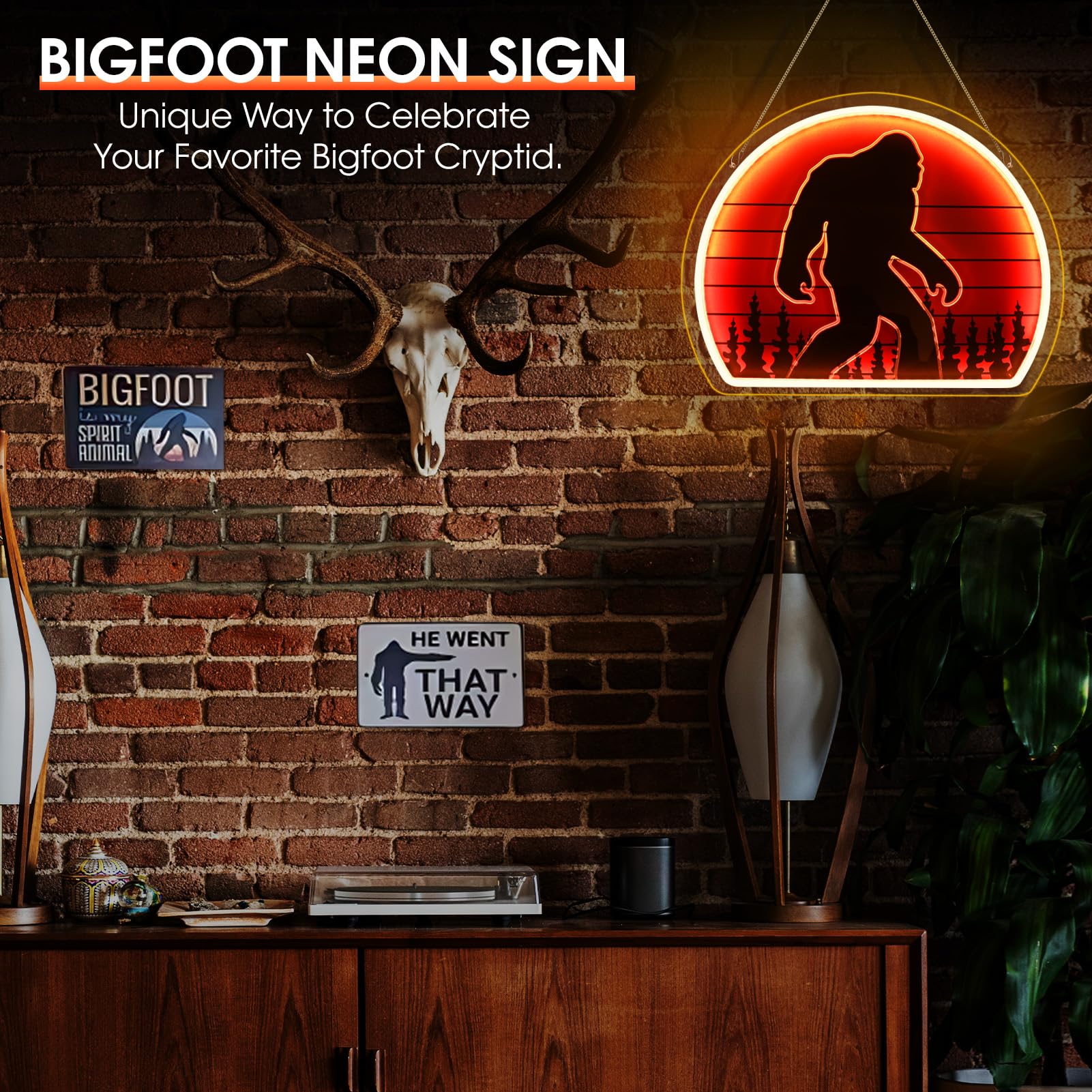 ReyeeInc Bigfoot Neon Sign - USB Powered Acrylic Wall Art, Warm White, 12.4x15.3 inches, Unique Sasquatch Gift for Adults and Kids