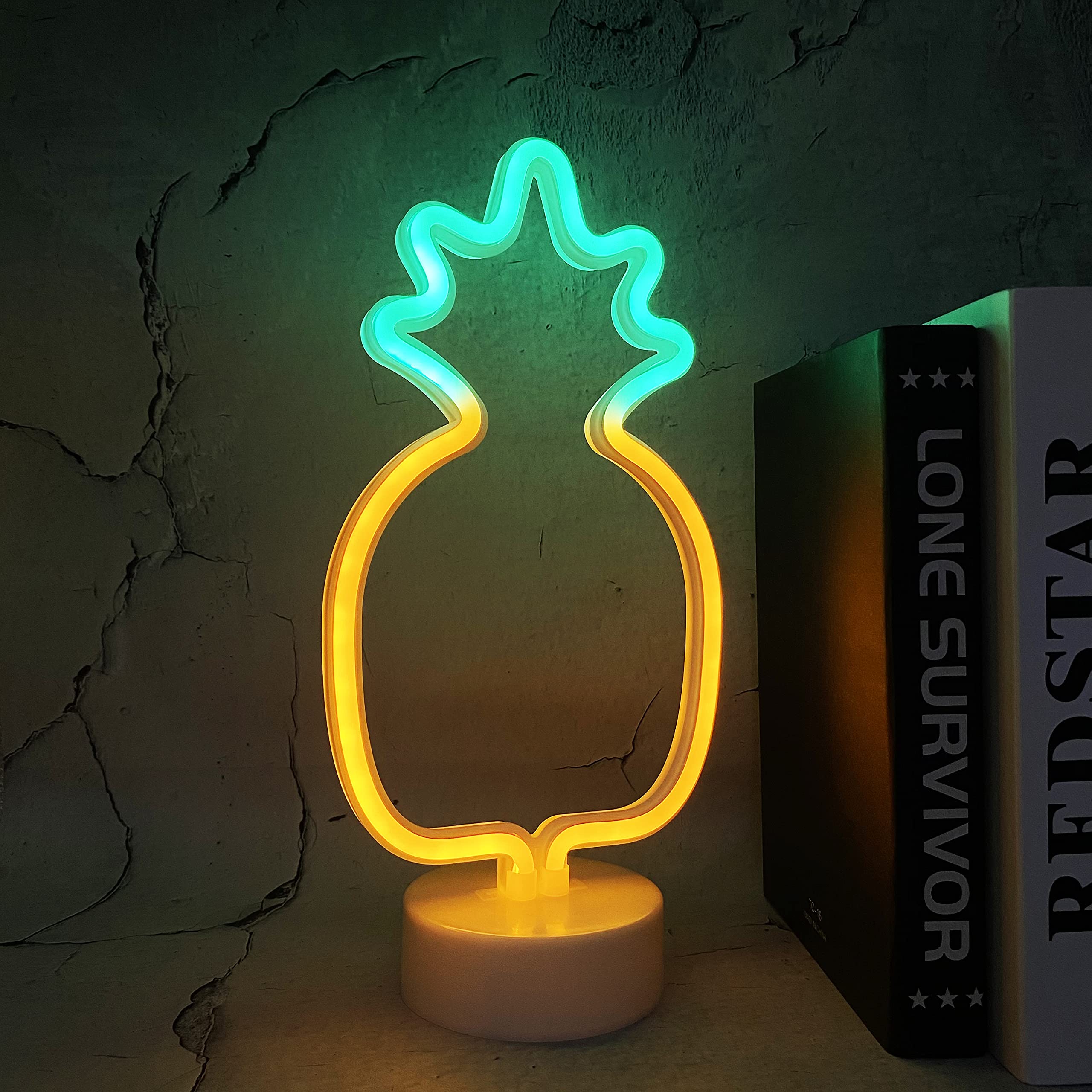 Attivolife Pineapple Neon Sign LED Lamp Art Decoration, KF-NE20S, Yellow & Green, Home Bedroom Party Supplies