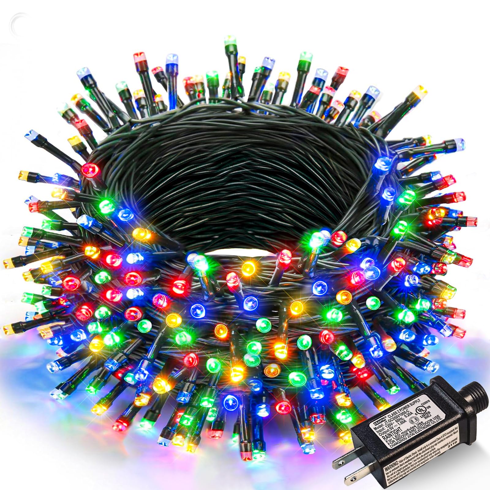 100FT 300 LED Christmas Lights Outdoor  Connectable String Lights Green Wire with 8 Modes Waterproof  Plug in Twinkle Christmas Tree Lights for Indoor House Yard Party Decorations  Multicolor