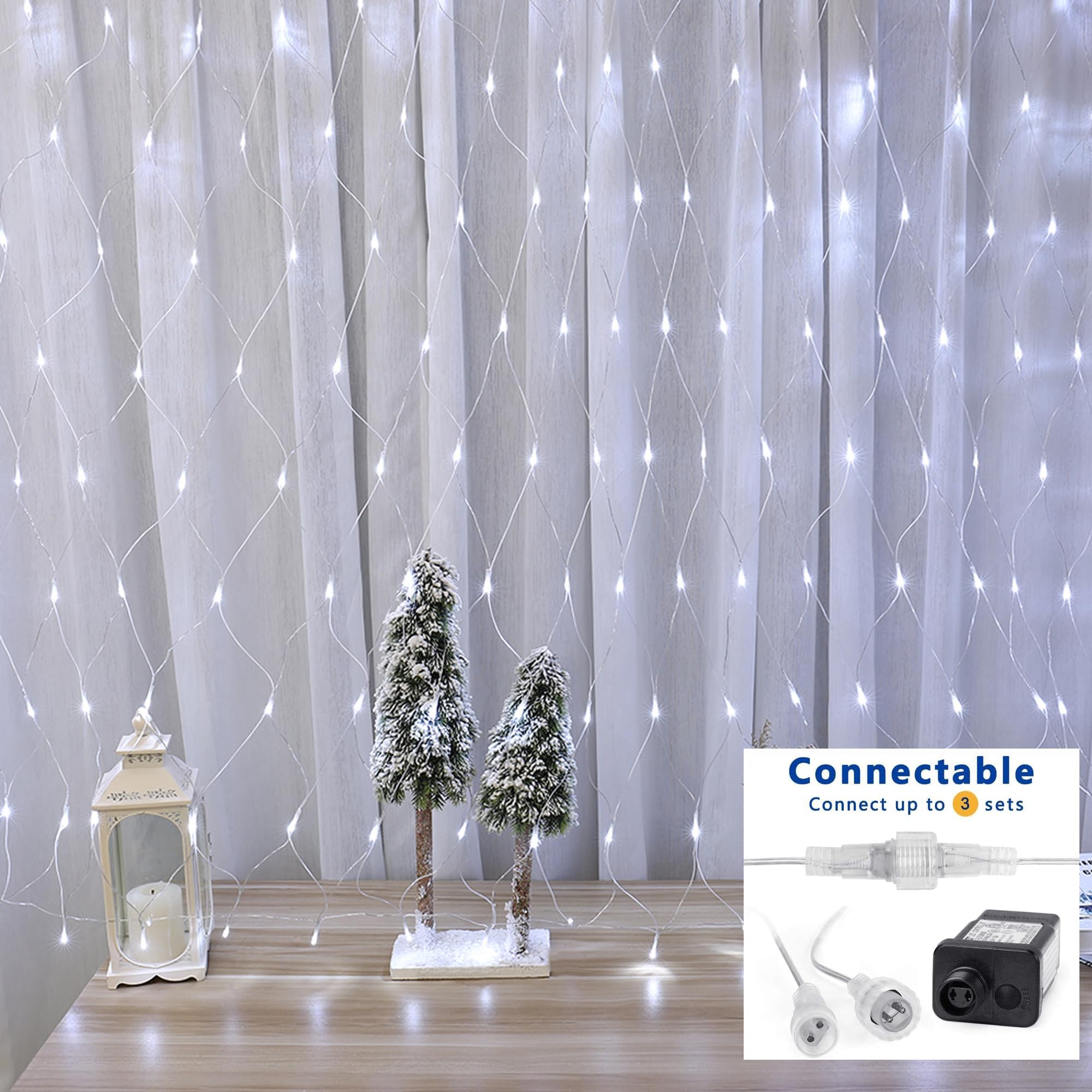 Joomer Christmas Net Lights - 12FT x 5FT, 360 LED, Waterproof, 8 Modes, Clear Wire, White, Model SSL0360-N-29V
