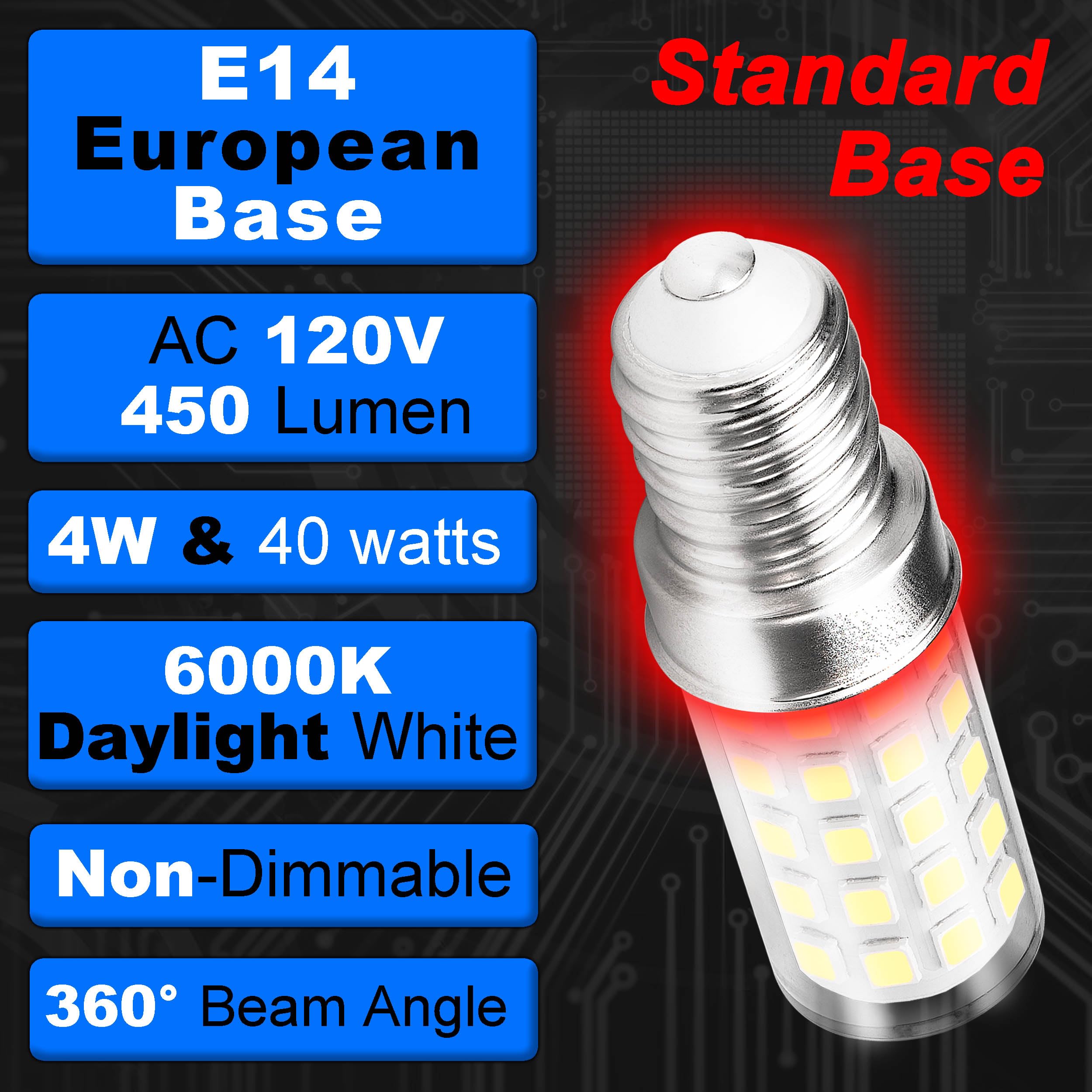 E14 European Base Led Bulb 4W Equivalent 40W Daylight White 6000K 450Lm Ac100V-265V T6 C7 E14 Candelabra Bulb For Turkish Persia