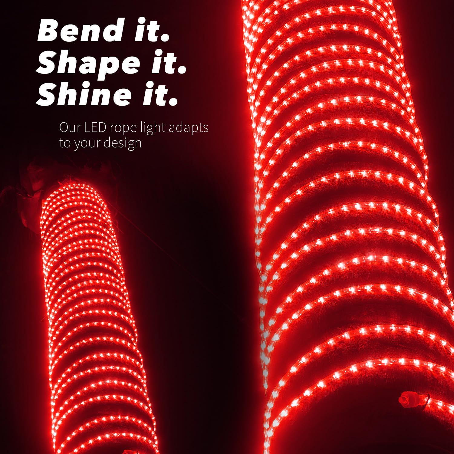 Wyzworks 1116Leds, 100Ft Led Outside Rope Lights, Waterproof Permanent Outdoor Etl Certified Connectable Clear Tube, Christmas Palm Tree Holiday Decorative Landscape Patio Accent Lighting - Red